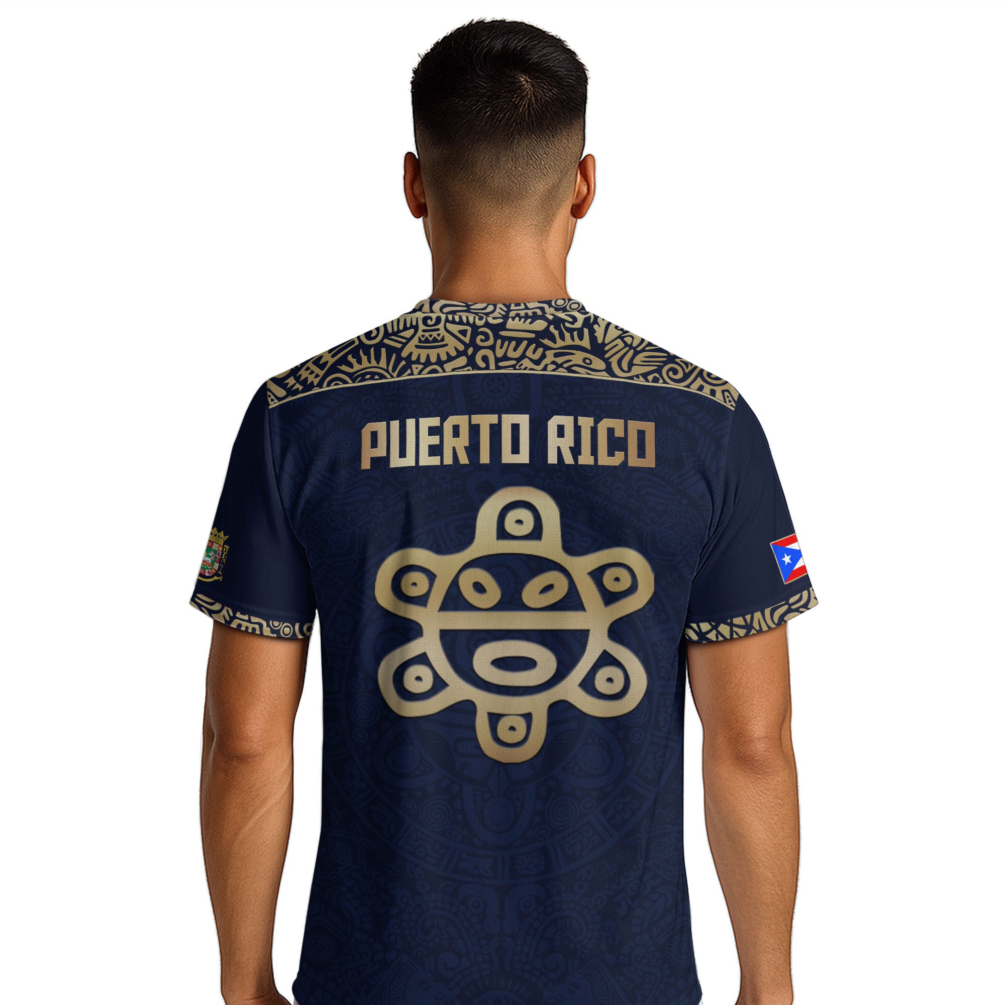 Puerto Rico Navy Blue Boricua Taino Mask Tribal Flag National Pride Heritage Soccer Jersey