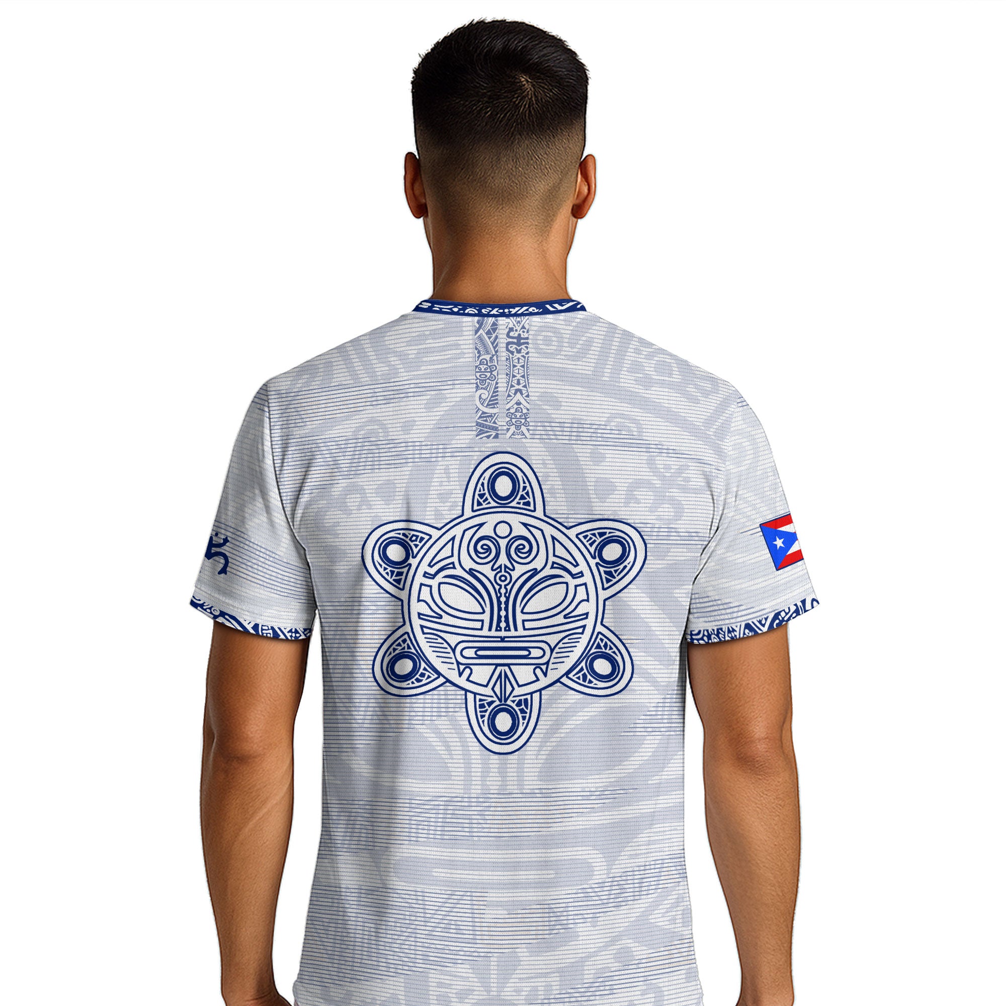 Puerto Rico White Blue Taino Tribal Pattern National Heritage Boricua Soccer Jersey