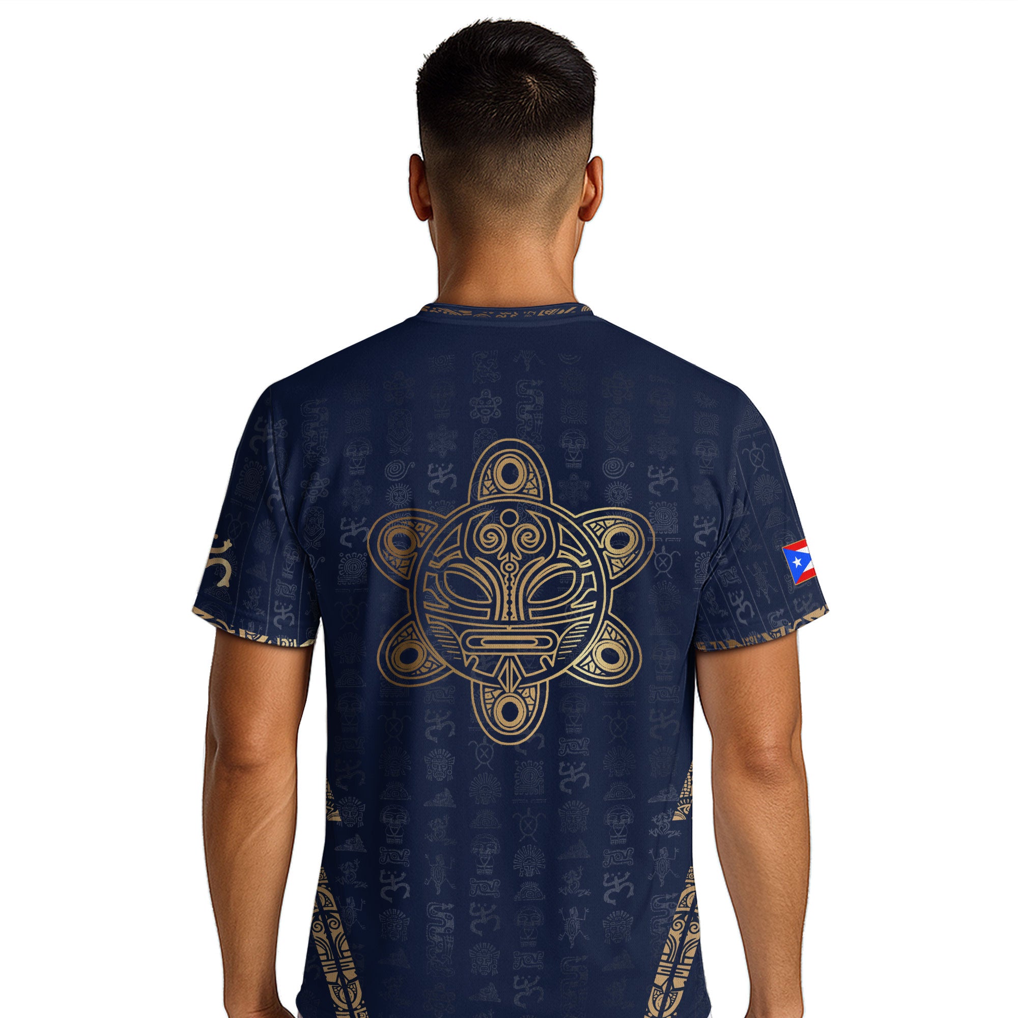 Camiseta de fútbol con el Sol Taino Dorado de la Marina de Puerto Rico, Patrimonio Nacional, Símbolos Boricuas