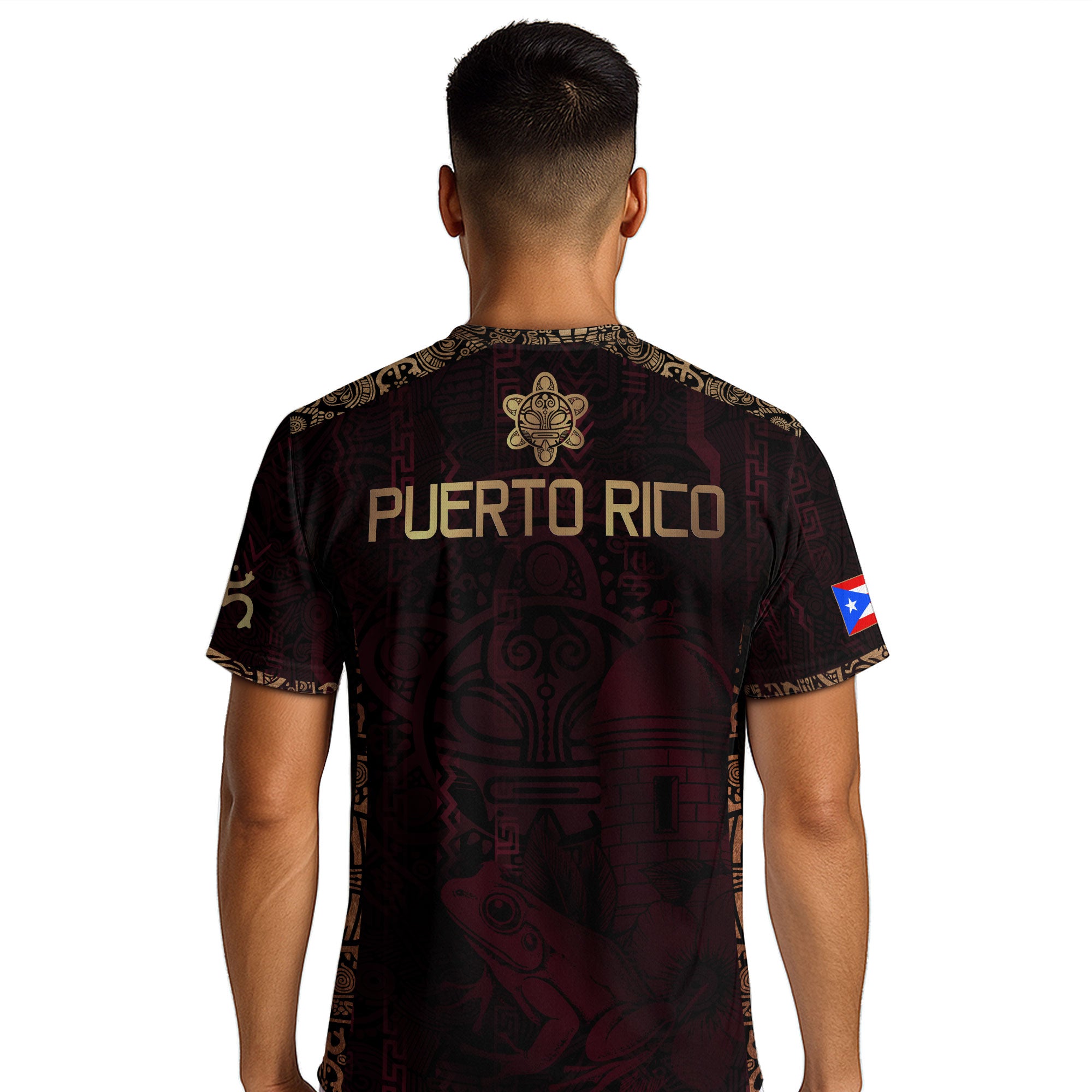 Puerto Rico Maroon Gold Heritage Taino Sun Boricua Coqui Frog Garita Camiseta de fútbol