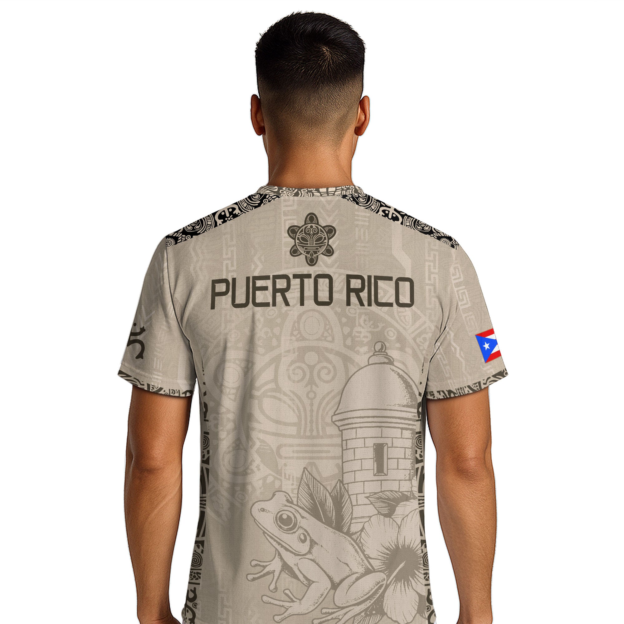 Puerto Rico Beige Gold Coqui Frog Floral Garita Taino Sun National Heritage Soccer Jersey