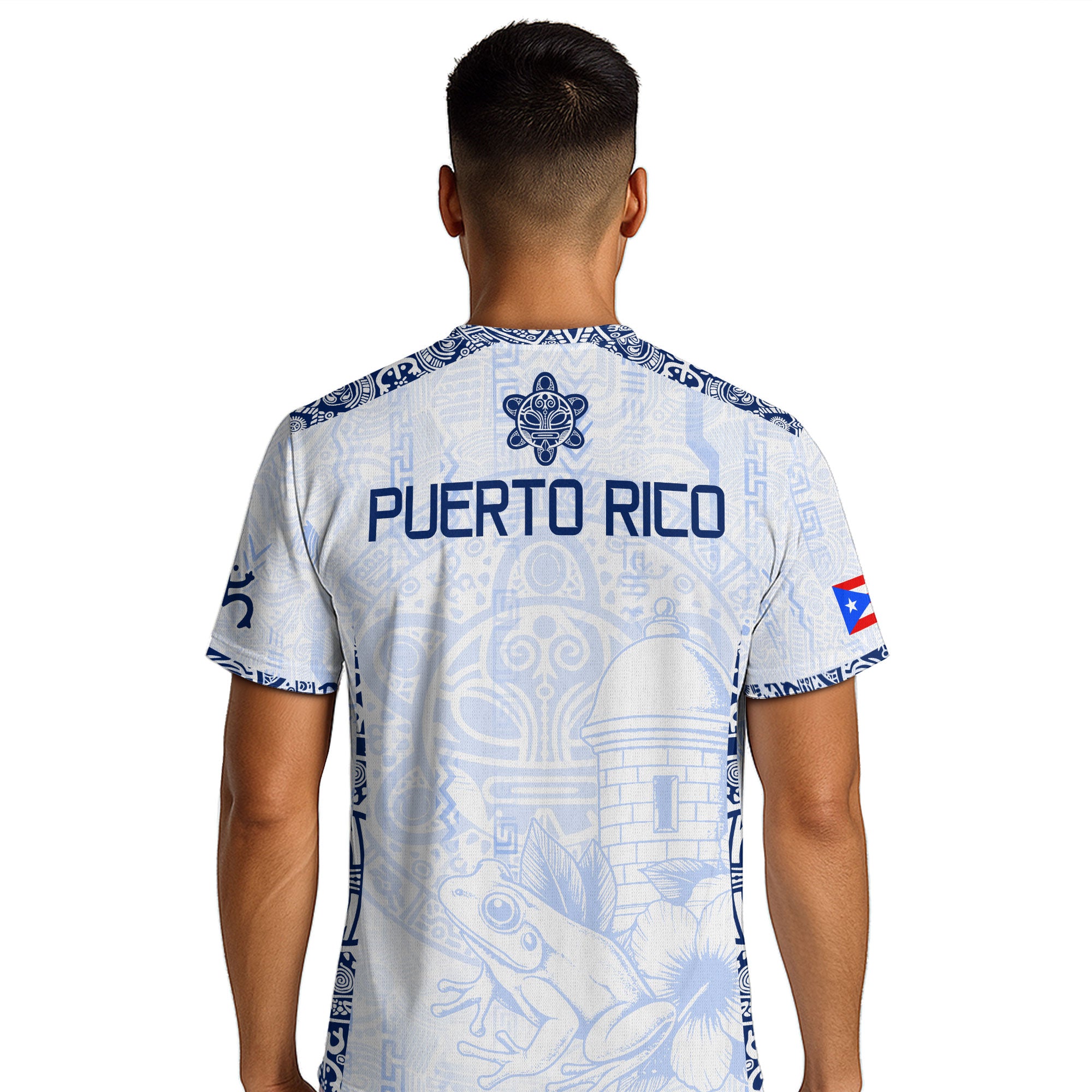 Puerto Rico Blanco Azul Coqui Rana Garita Floral Taino Sun National Heritage Soccer Jersey