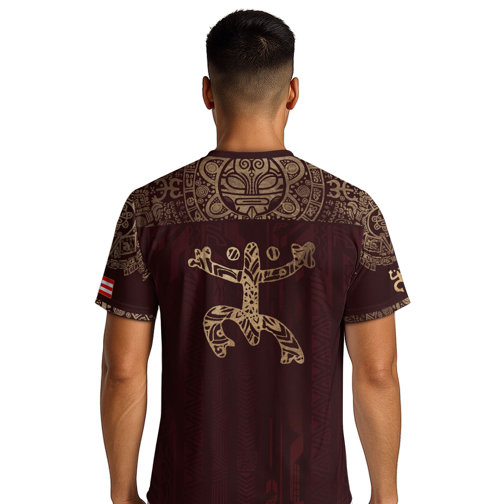 Puerto Rico Maroon Gold Coqui Frog Garita Floral Taino Sun National Heritage Camiseta de fútbol