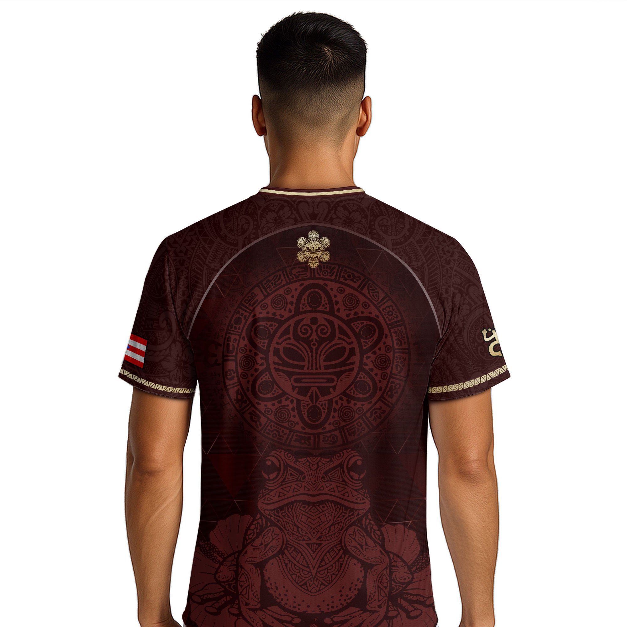 Puerto Rico Maroon Gold Coqui Frog Taino Sun National Heritage Boricua Soccer Jersey