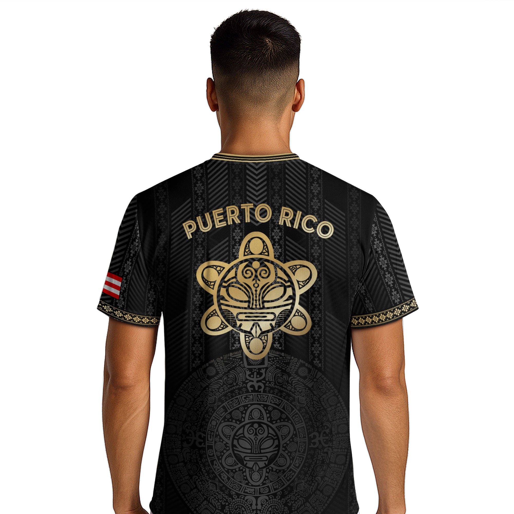 Puerto Rico Flag Boricua Taino Tribal Patterns Gold Black Pride Football Soccer Jersey