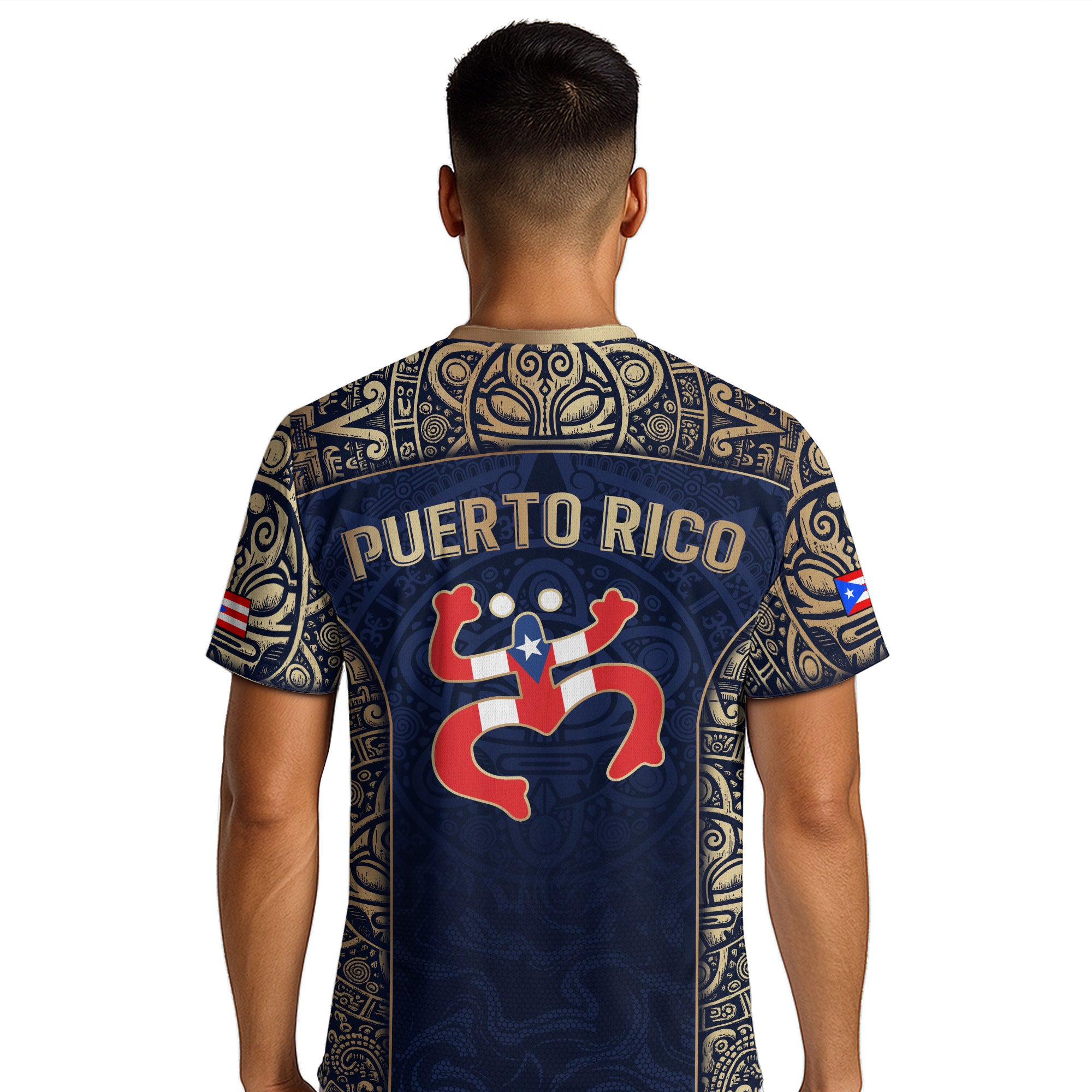 Puerto Rico Flag Boricua Taino Tribal Mask Coqui Navy Gold Pride Soccer Jersey
