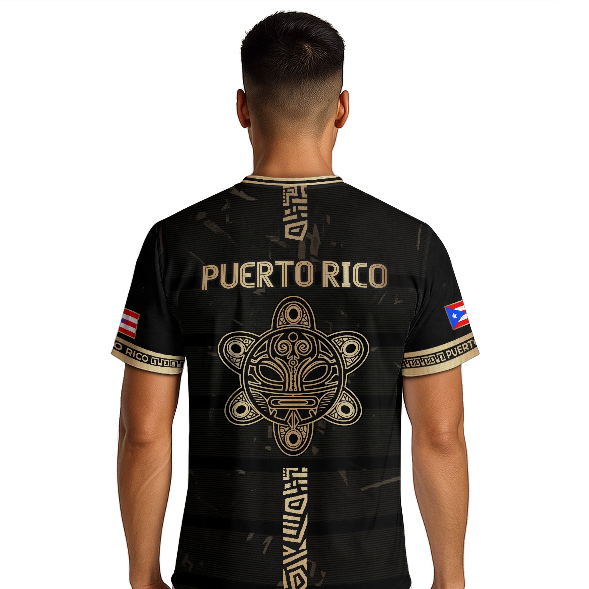 Camiseta de fútbol con máscara taína boricua azul marino de Puerto Rico, bandera tribal, orgullo nacional