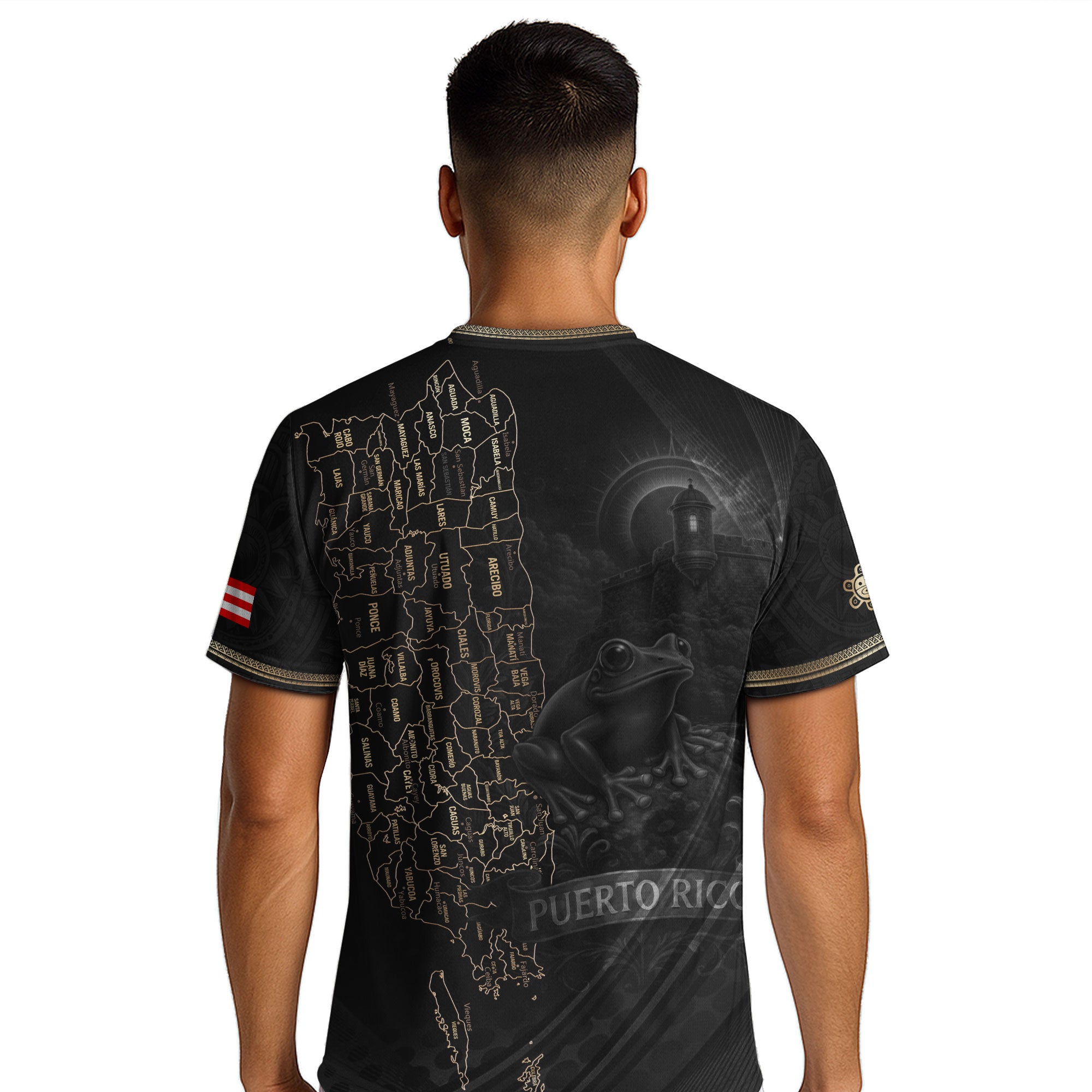 Puerto Rico Map Boricua Coqui Frog El Morro Gold Black Heritage Soccer Jersey
