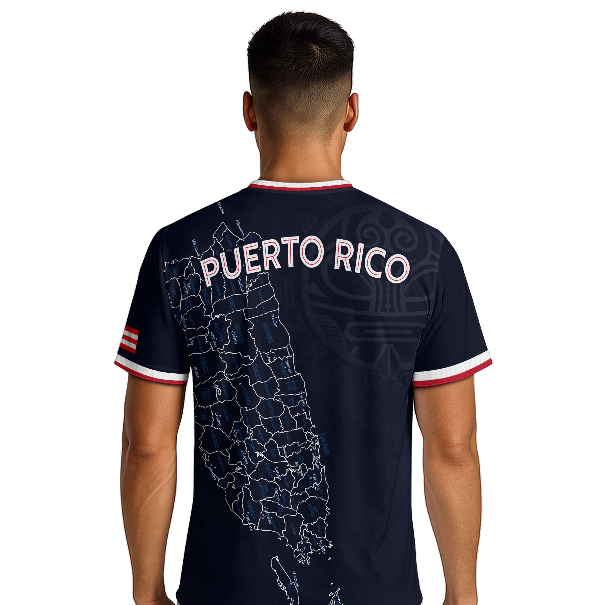 Puerto Rico Boricua Azul Marino Coqui Taino Tribal Mapa Orgullo Nacional Camiseta de Fútbol
