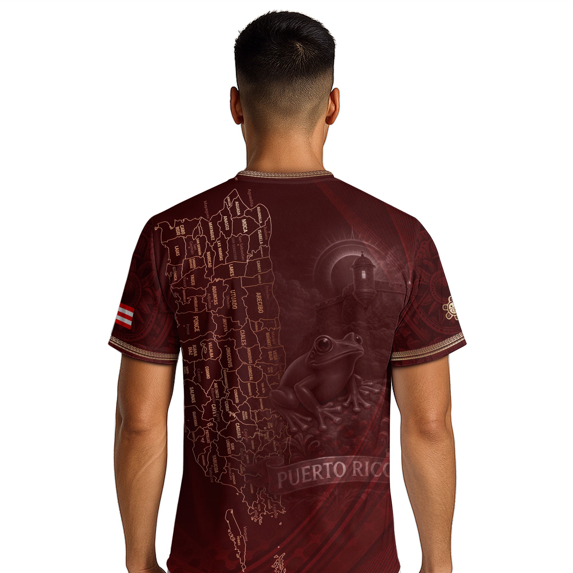 Camiseta de fútbol con máscara taína boricua azul marino de Puerto Rico, bandera tribal, orgullo nacional