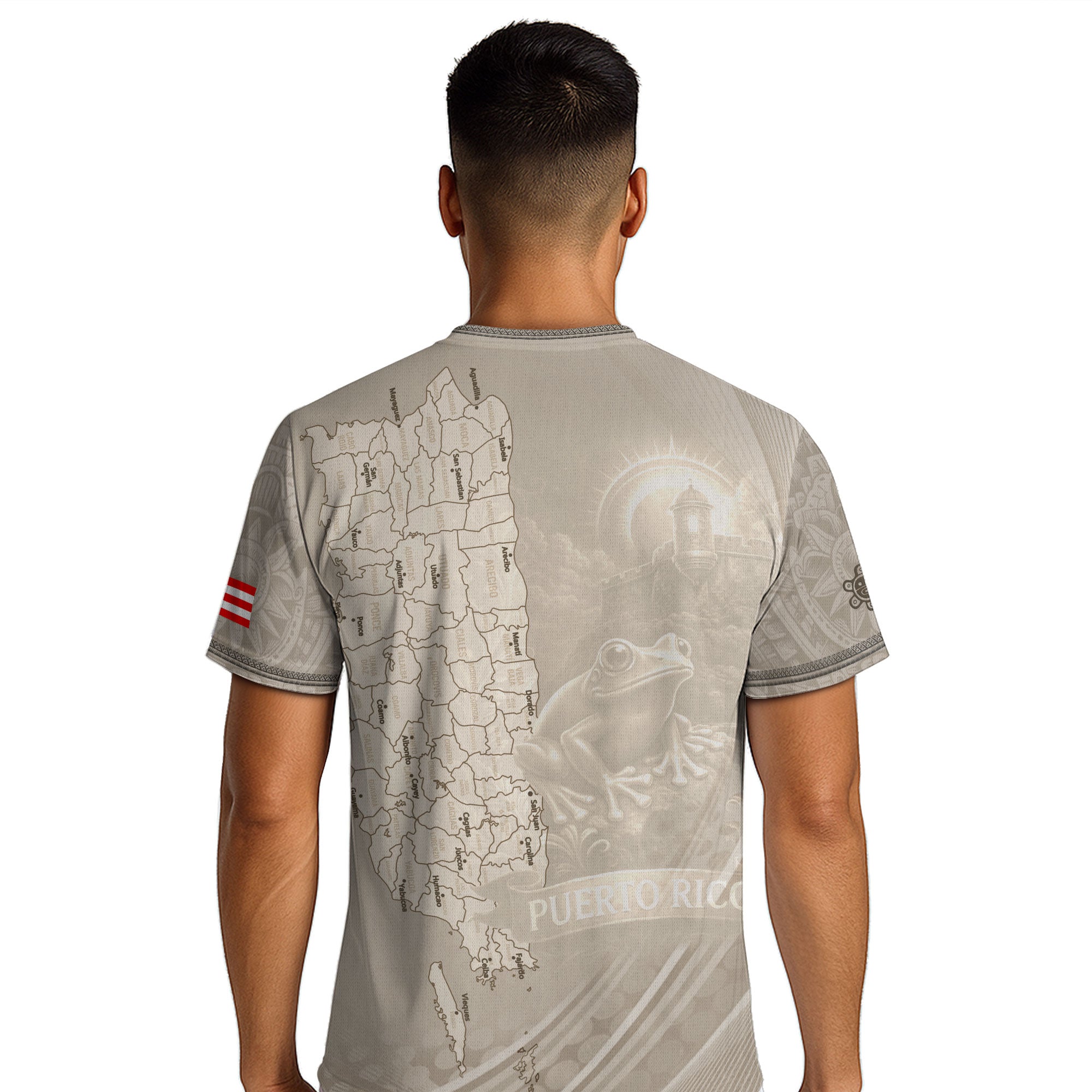 Puerto Rico Map Boricua Coqui Frog El Morro Taino Beige Pride Gift Soccer Jersey