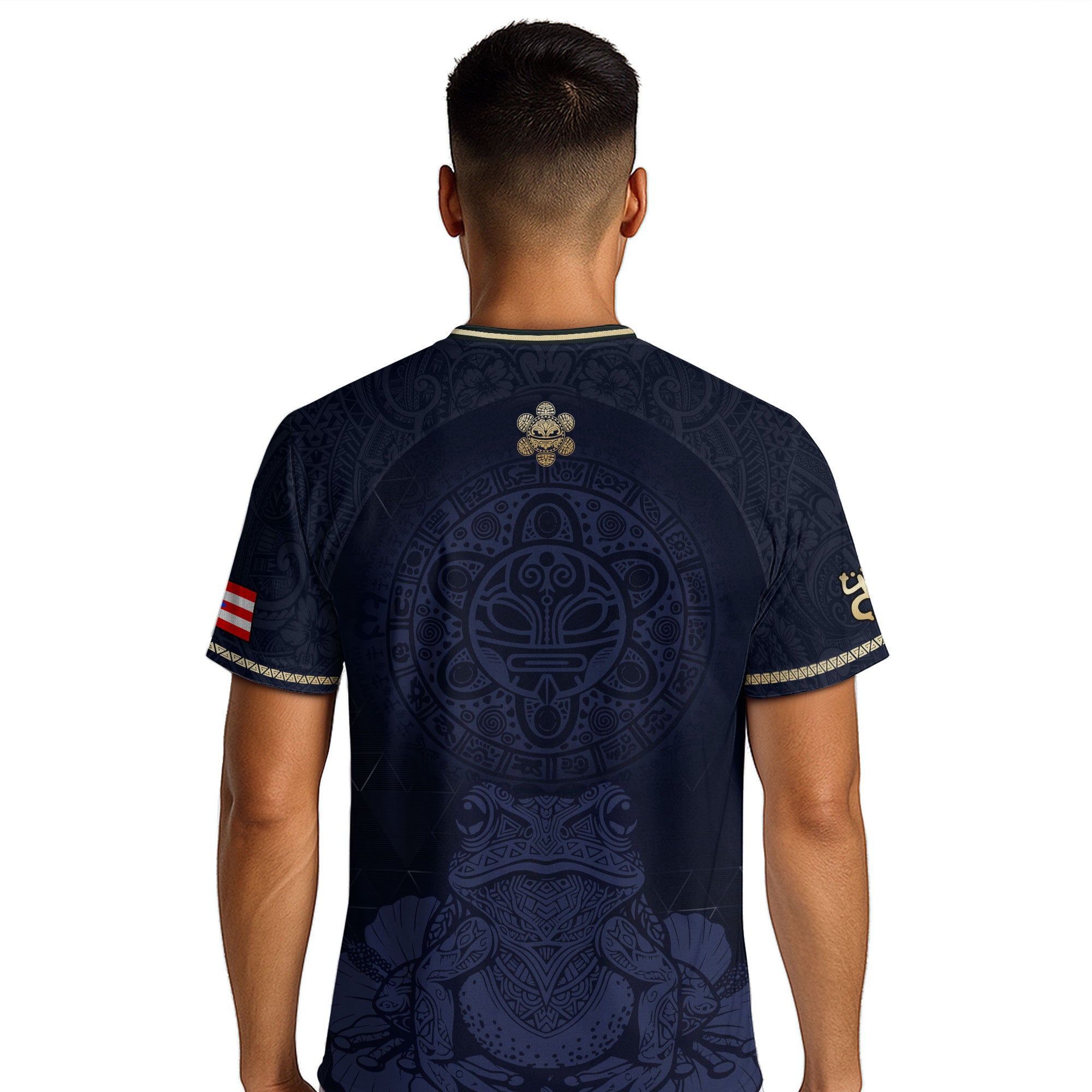 Puerto Rico Navy Gold Coqui Frog Floral Taino Sun National Heritage Soccer Jersey