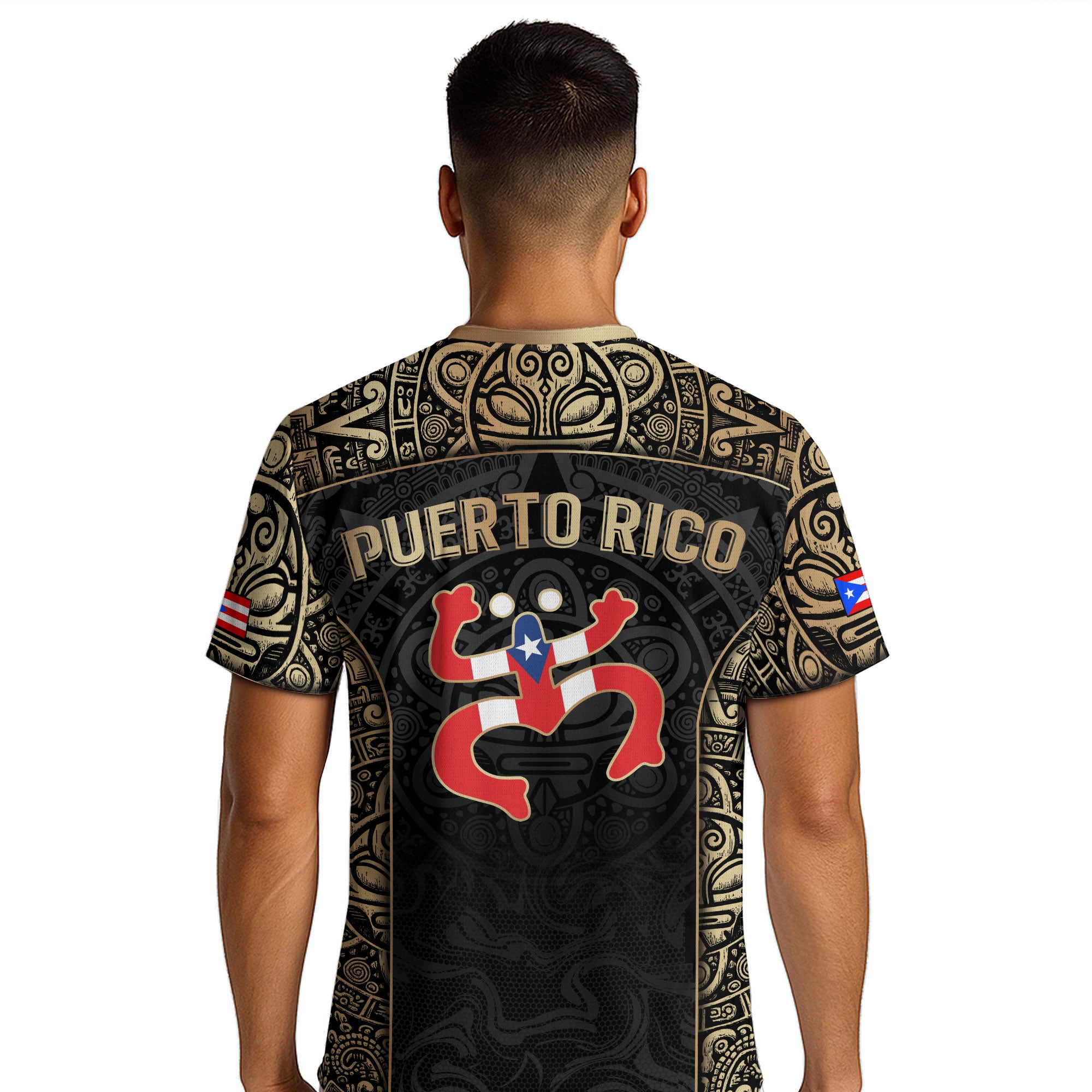 Puerto Rico Boricua Coqui Frog Taino Tribal Black Gold National Soccer Jersey
