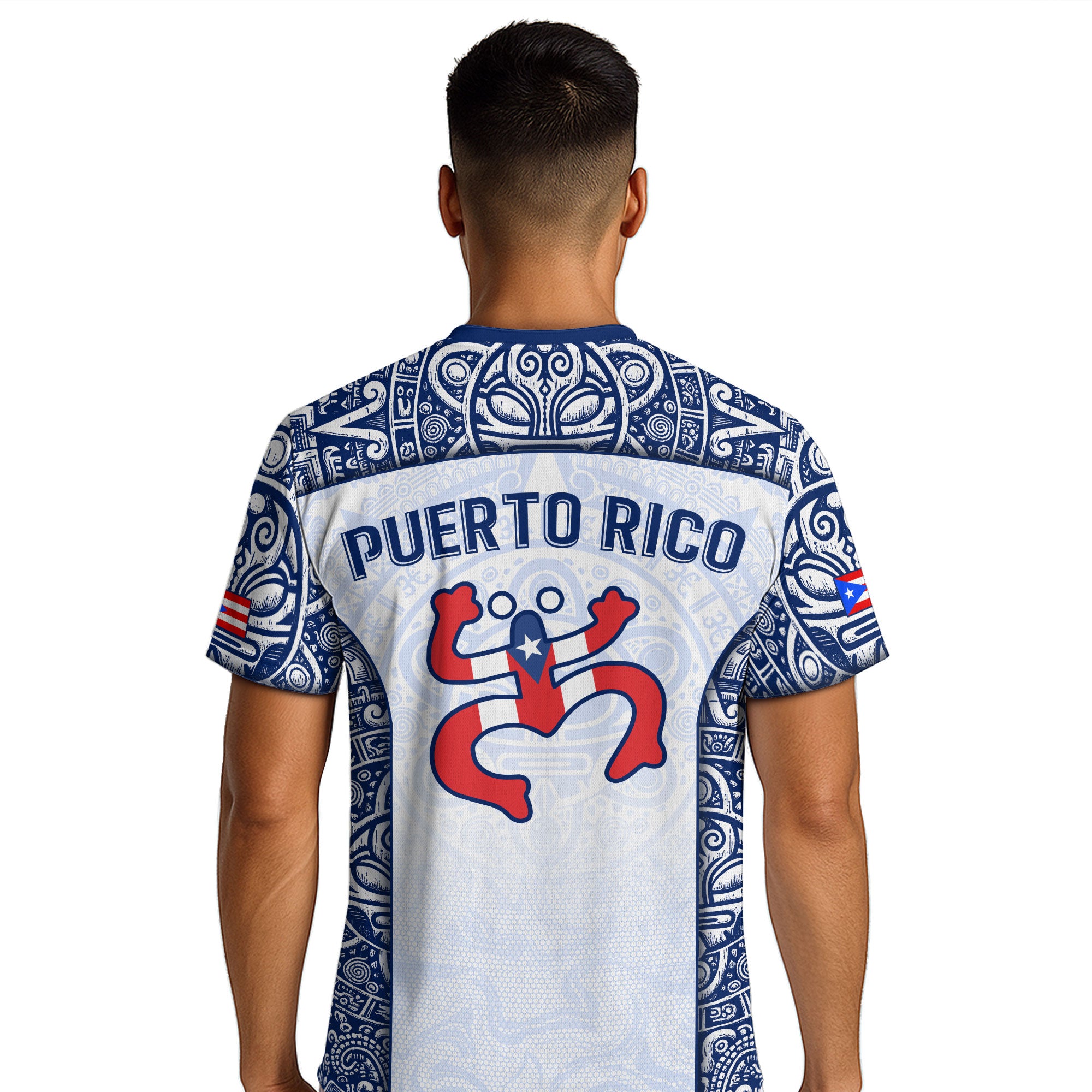Puerto Rico Boricua Coqui Frog Taino Tribal White Royal Blue National Soccer Jersey