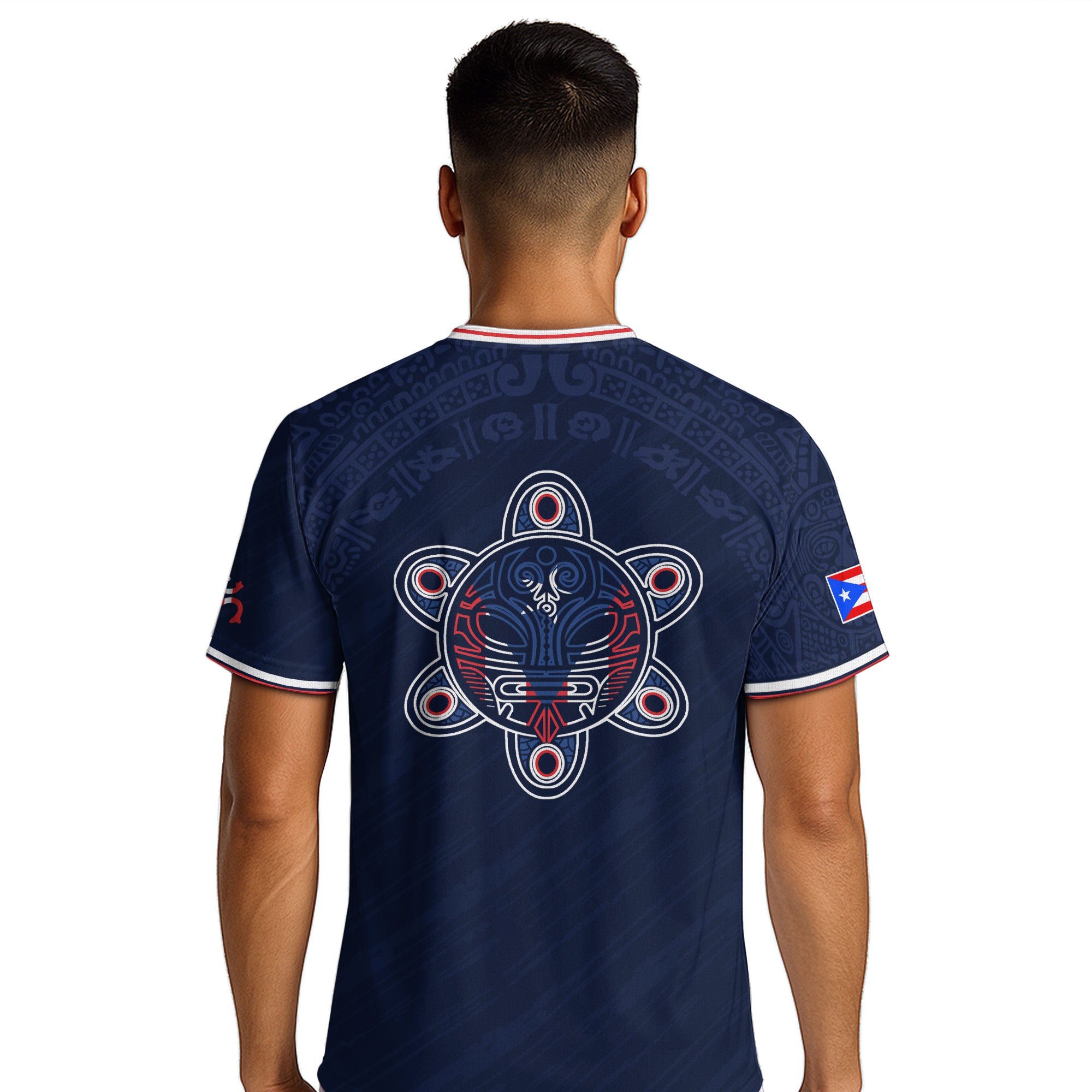 Puerto Rico Navy Blue Taino Symbol Art National Heritage Boricua Pride Soccer Jersey