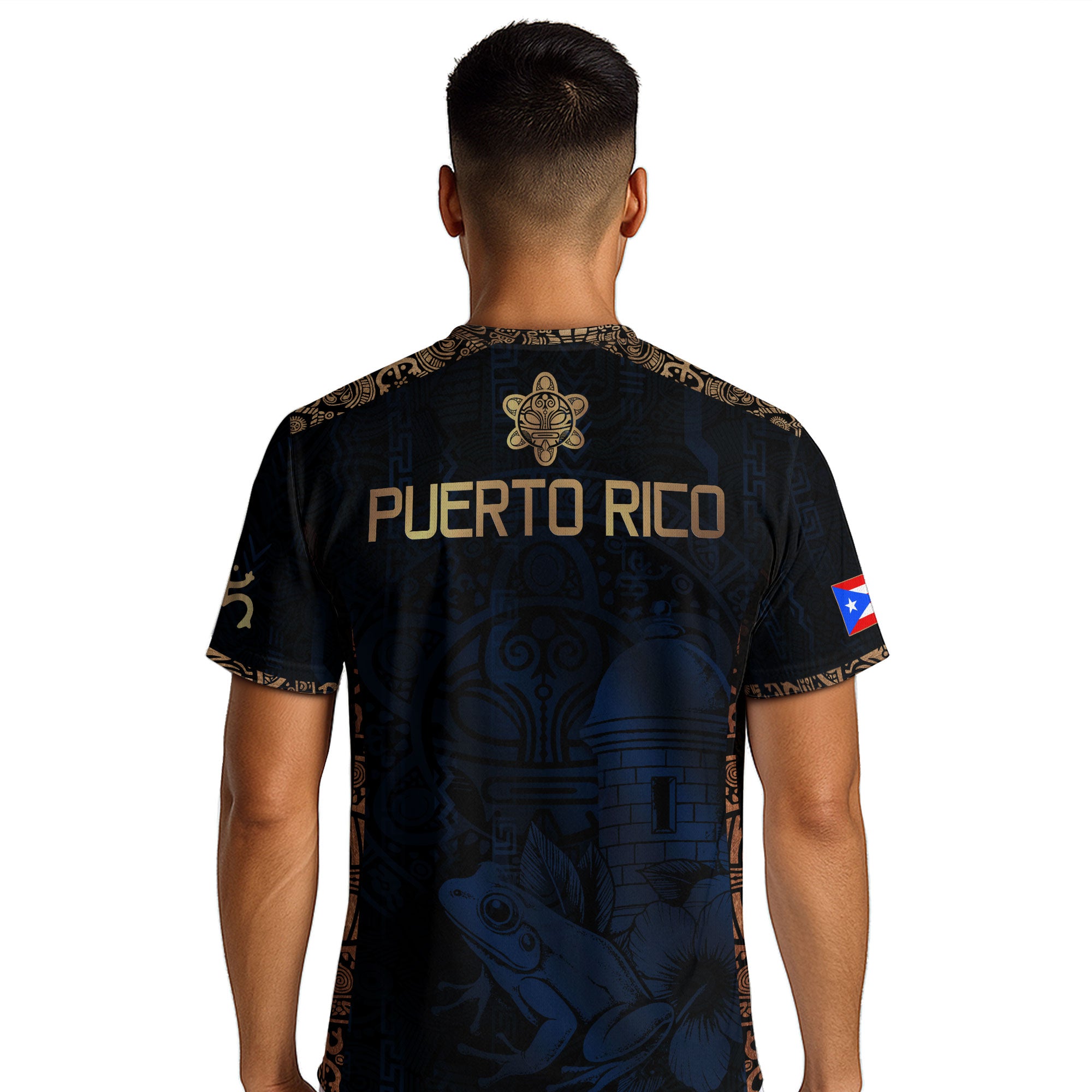 Puerto Rico Navy Gold Taino Sun National Heritage Floral Boricua Pride Soccer Jersey
