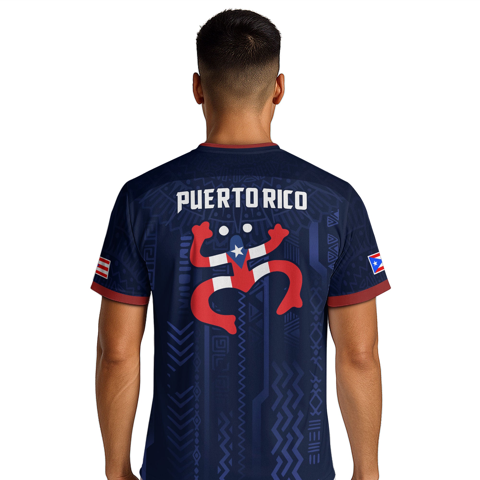 Puerto Rico Navy Red Boricua Taino Sun Coqui Frog Patriotic Tribal Soccer Jersey