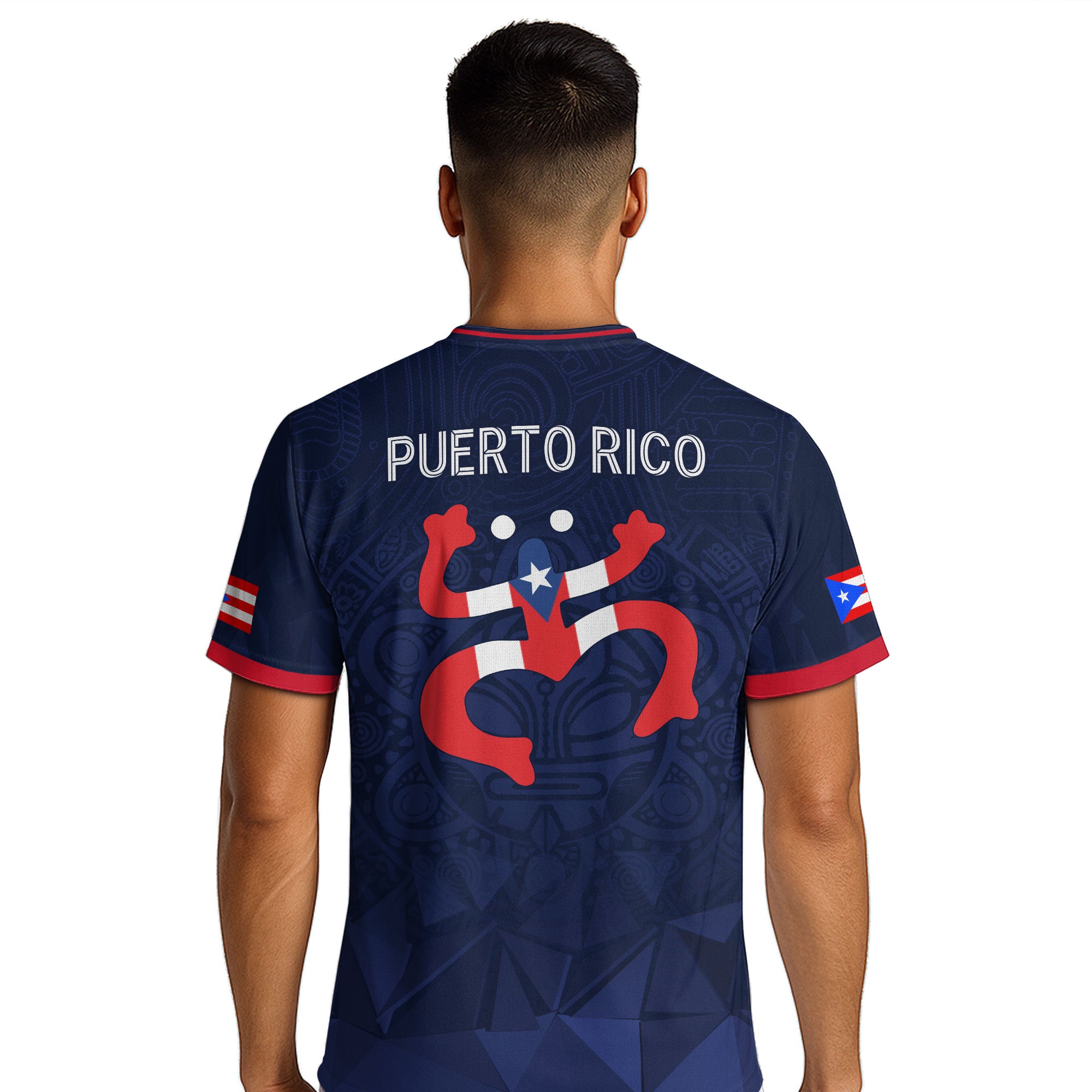 Puerto Rico Navy Red Boricua Taino Mask Coqui Frog Tribal National Heritage Camiseta de fútbol