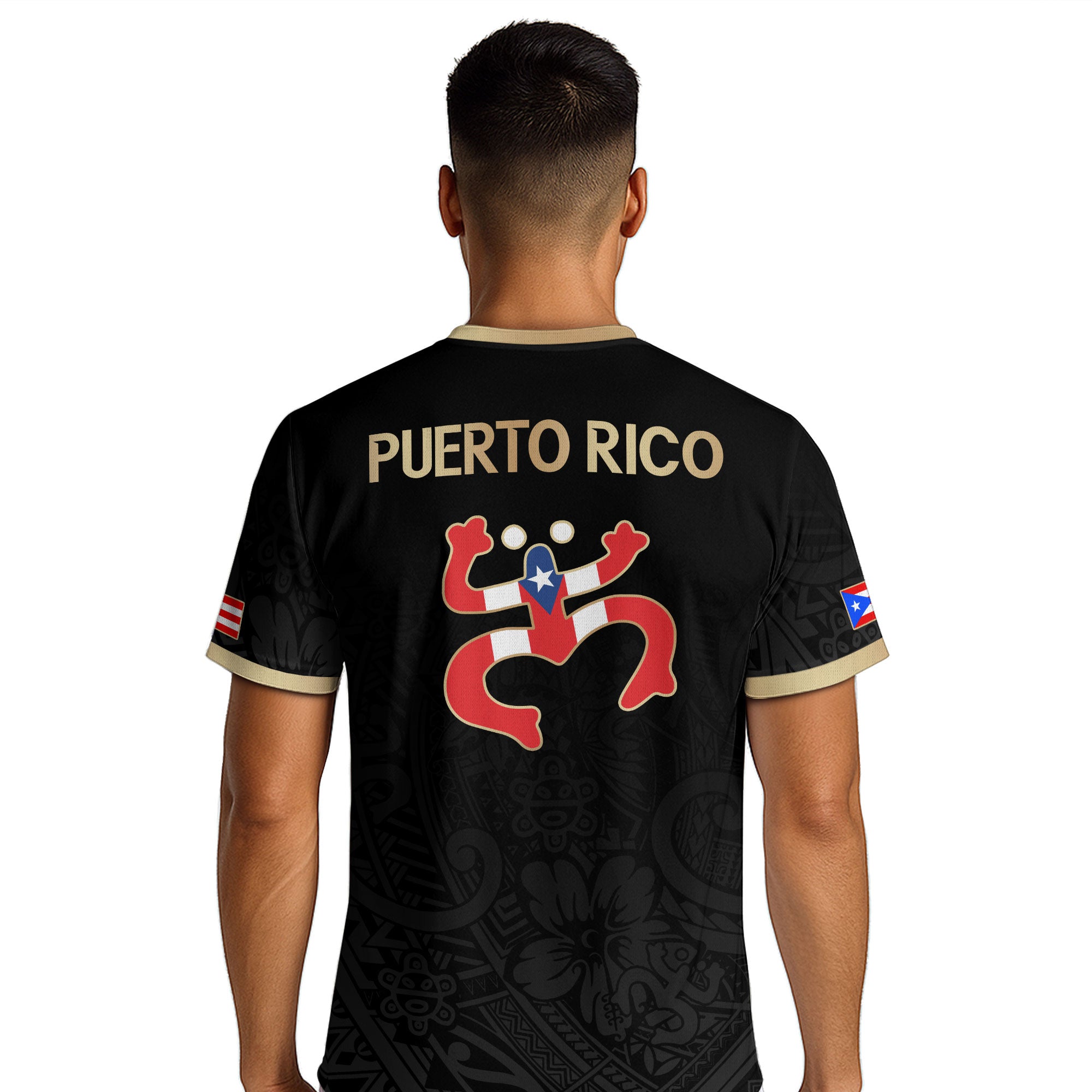 Puerto Rico Black Gold Boricua Coqui Frog Tribal Taino National Pride Football Jersey
