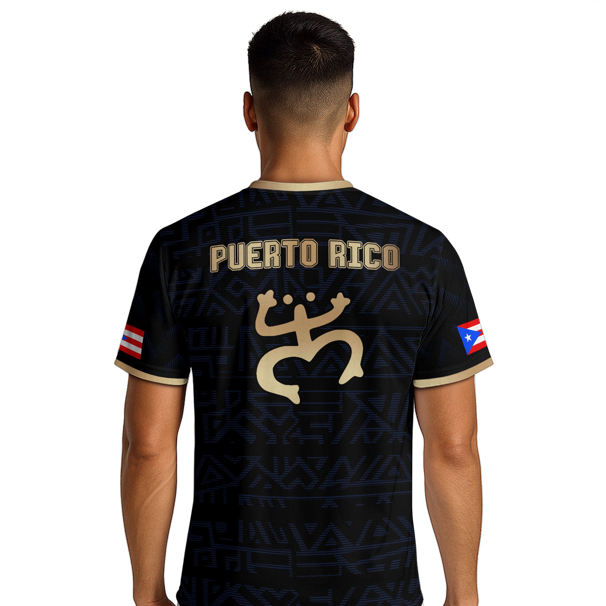 Puerto Rico Black Navy Gold Taino Sun God Island Heritage Tribal Pattern Soccer Jersey