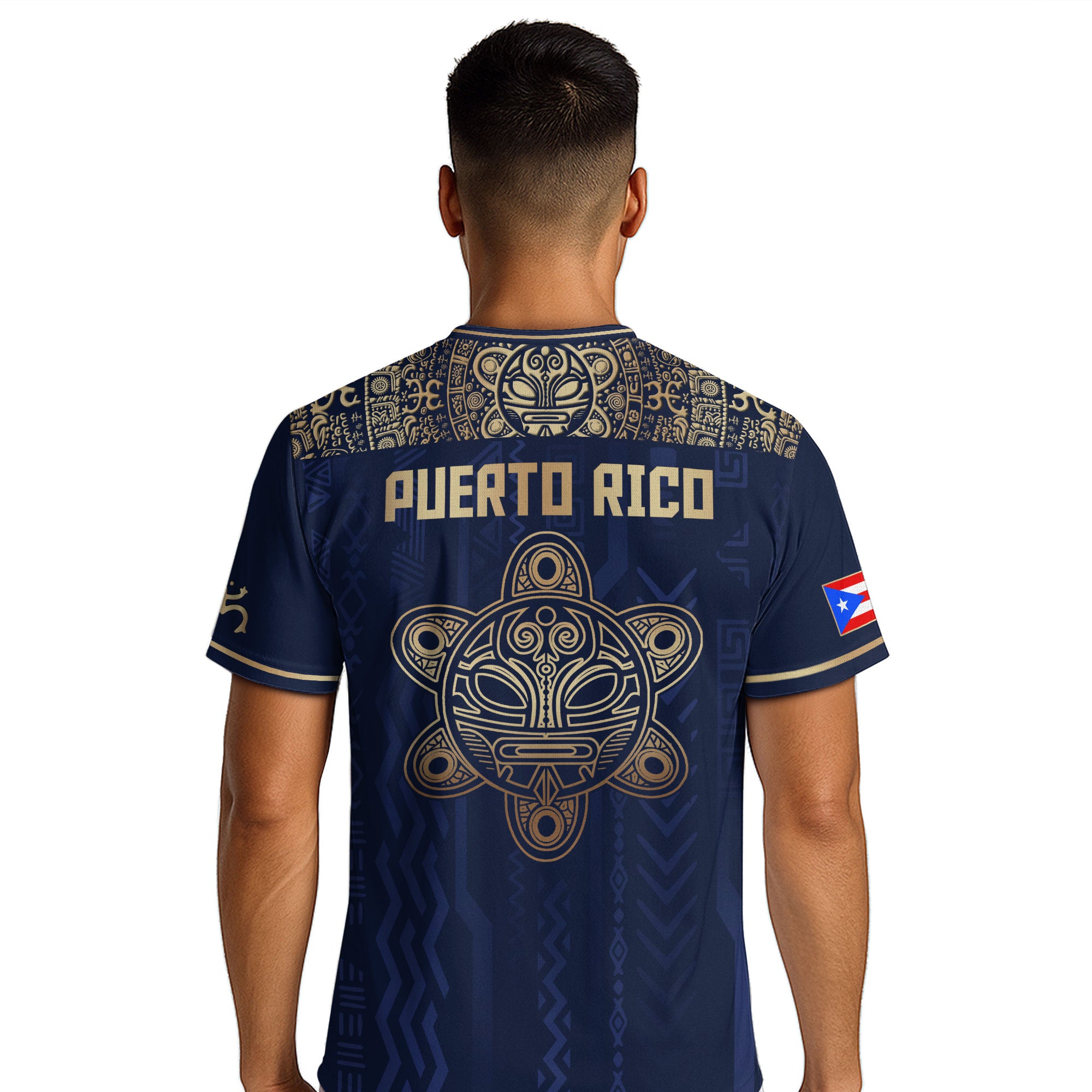 Puerto Rico Navy Gold Boricua Taino Sun Coqui Tribal Patriótico Cultural Fútbol Jersey