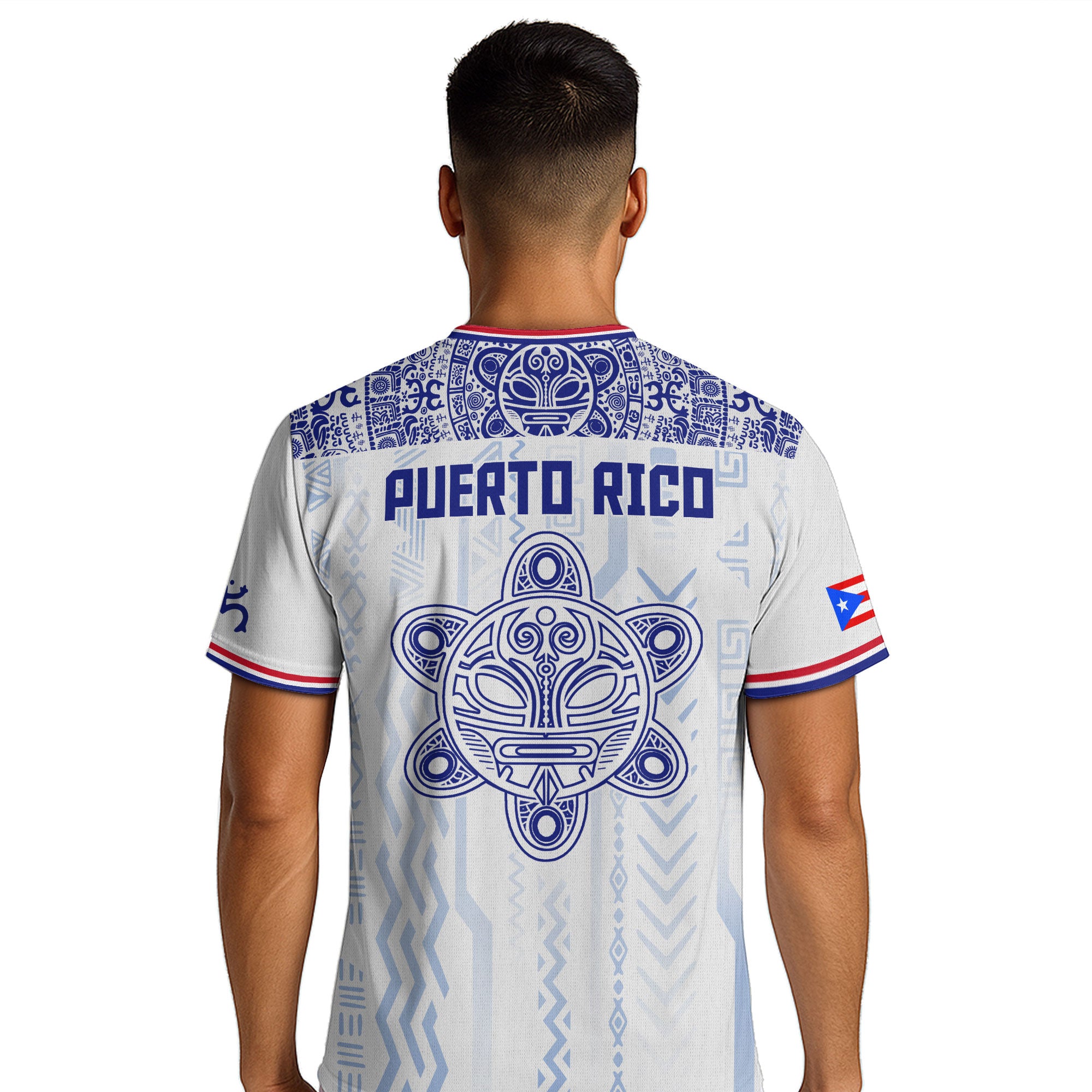 Puerto Rico White Blue Boricua Taino Mask Coqui Tribal Ethnic Artistic Football Soccer Jersey