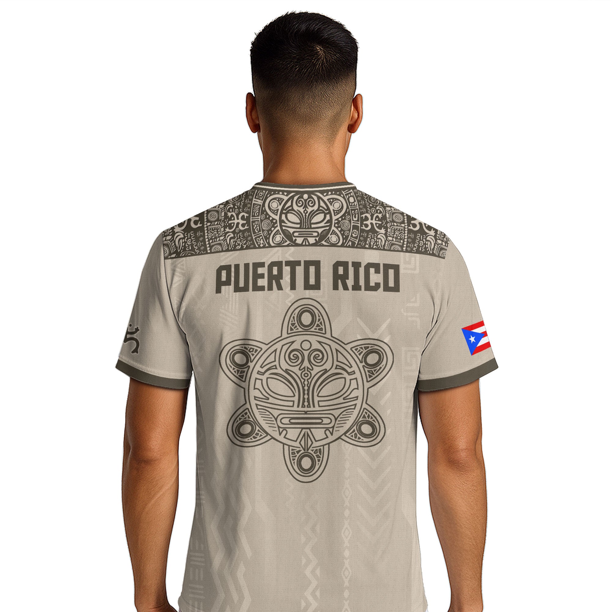 Puerto Rico Beige Arena Boricua Taino Sol Coqui Tribal Ancestral Tradición Deporte Fútbol Jersey