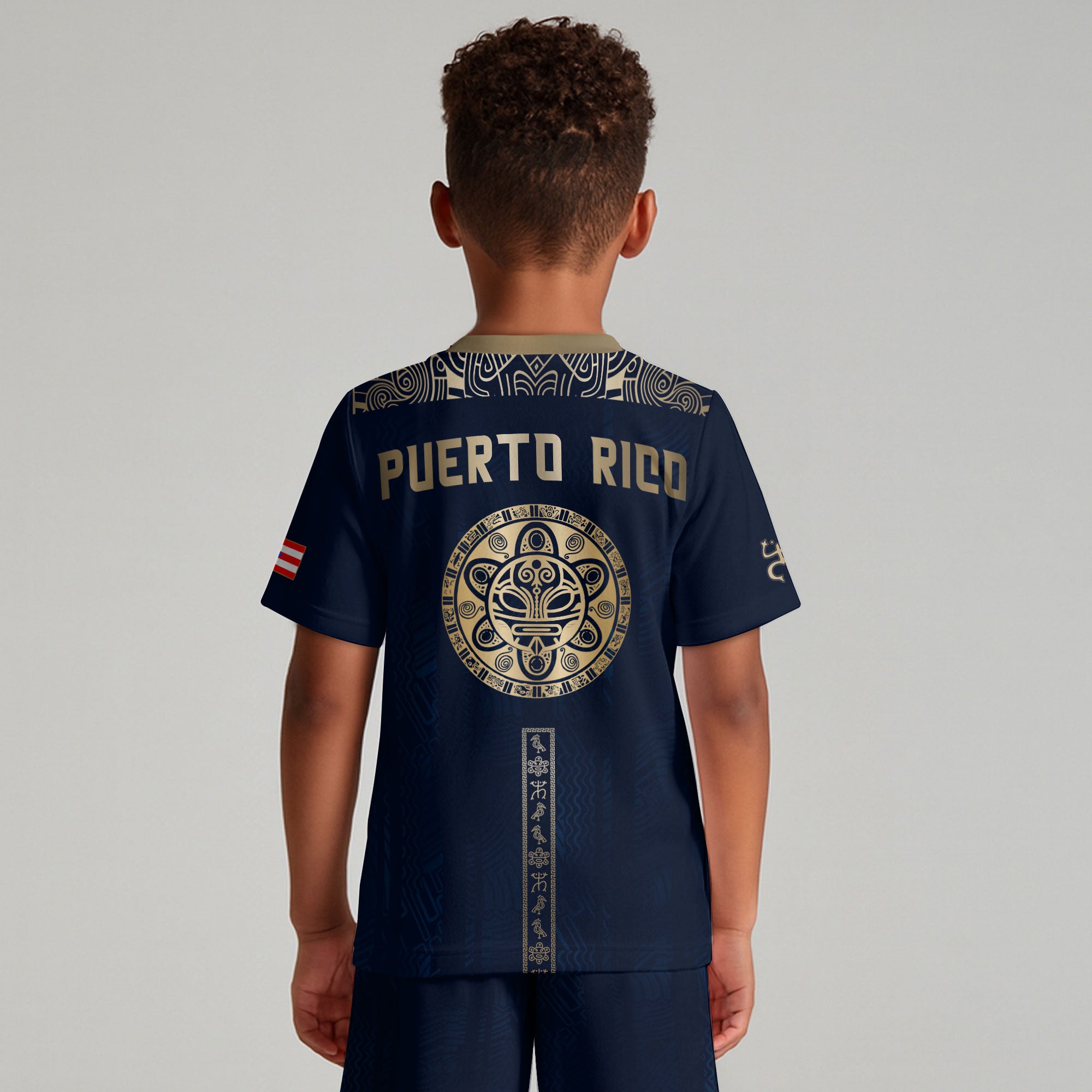 Puerto Rico Kids Youth Navy Gold Outline Map Taino Sun National Heritage Soccer Jersey