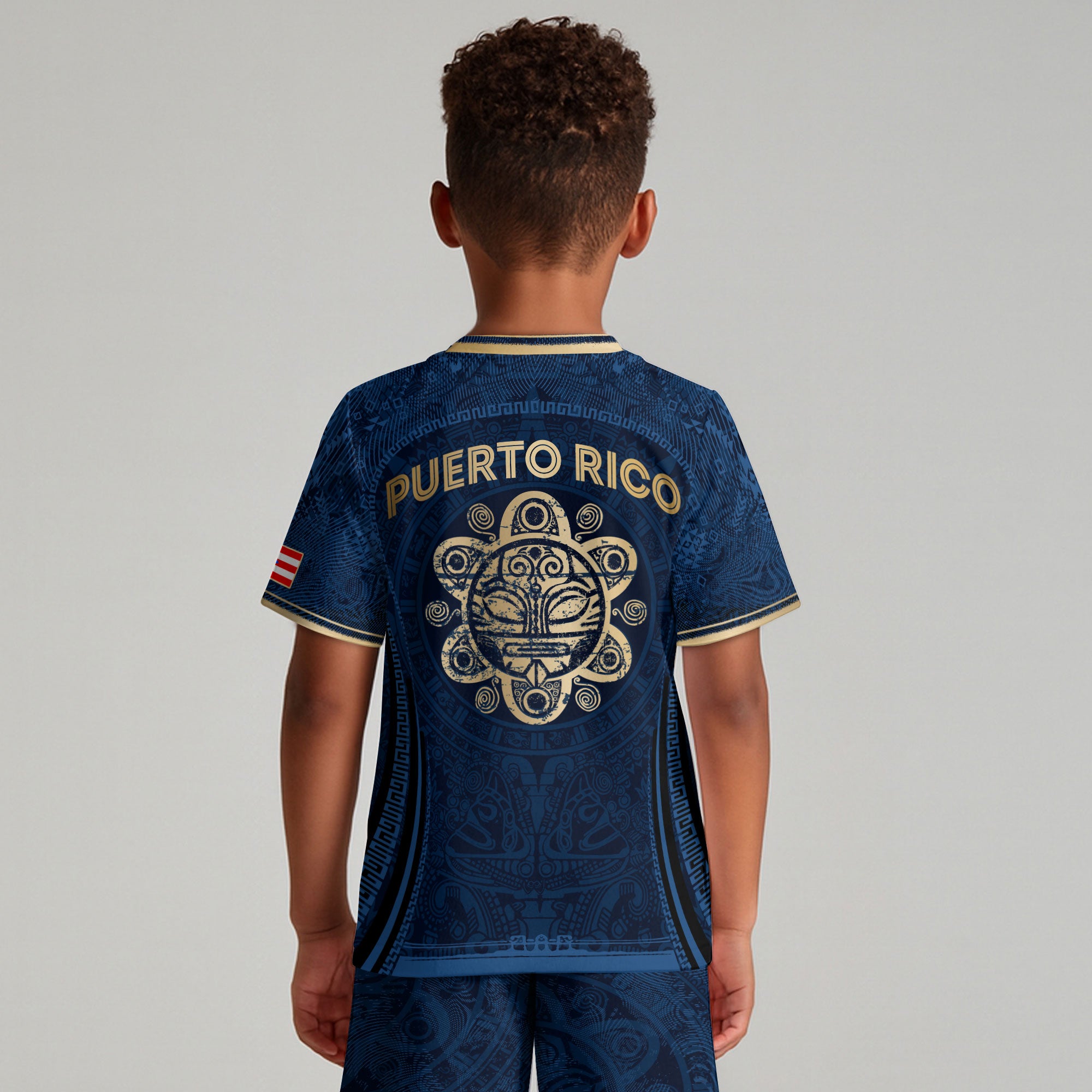 Puerto Rico Kids Youth Blue Gold Taino Sun Heritage Boricua Pride National Soccer Jersey
