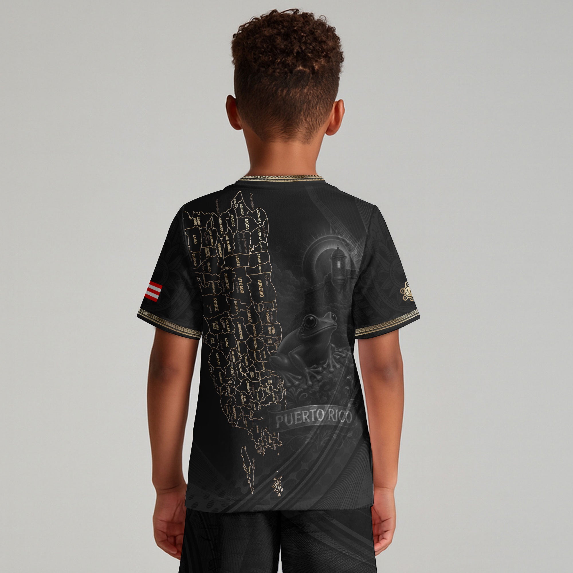 Puerto Rico Kids Youth Black Gold Map Taino Coqui National Heritage Soccer Jersey