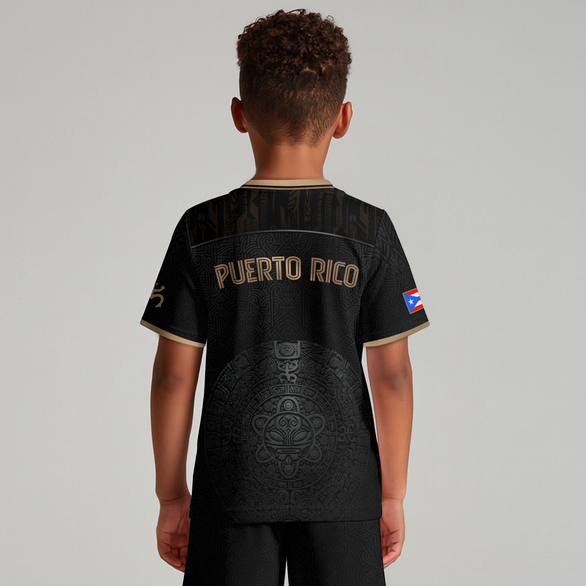 Puerto Rico Kids Youth Black Gold Taino Sun National Heritage Boricua Soccer Jersey