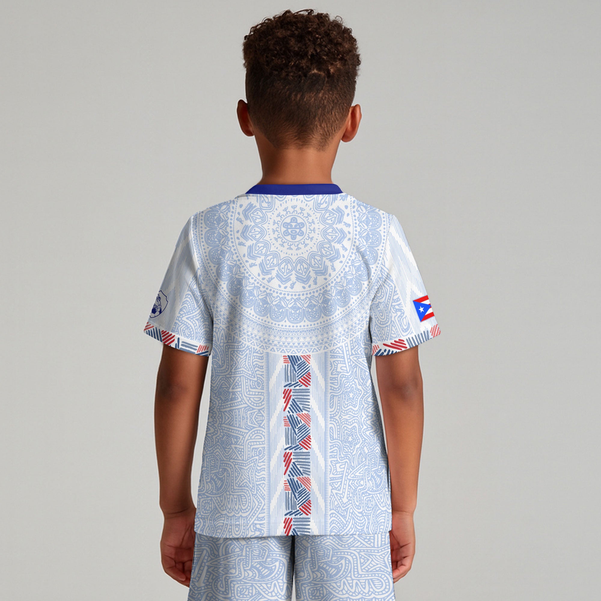 Puerto Rico Kids Youth White Blue Taino Sun National Heritage Boricua Soccer Jersey