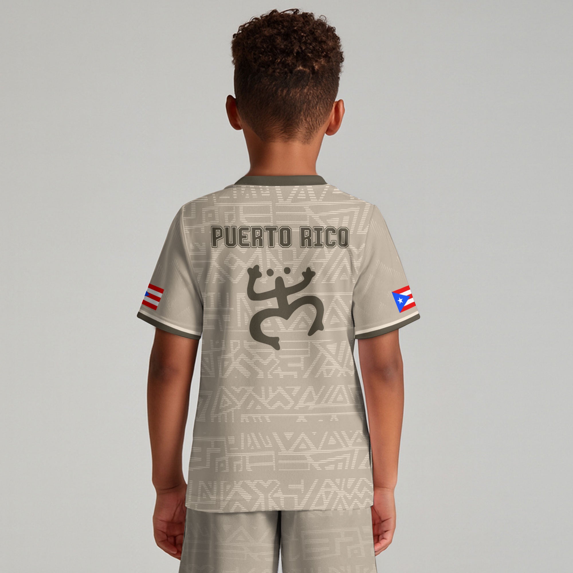 Puerto Rico Kids Youth Beige Gold Taino Sun God Tribal Symbol Boricua Heritage Soccer Jersey