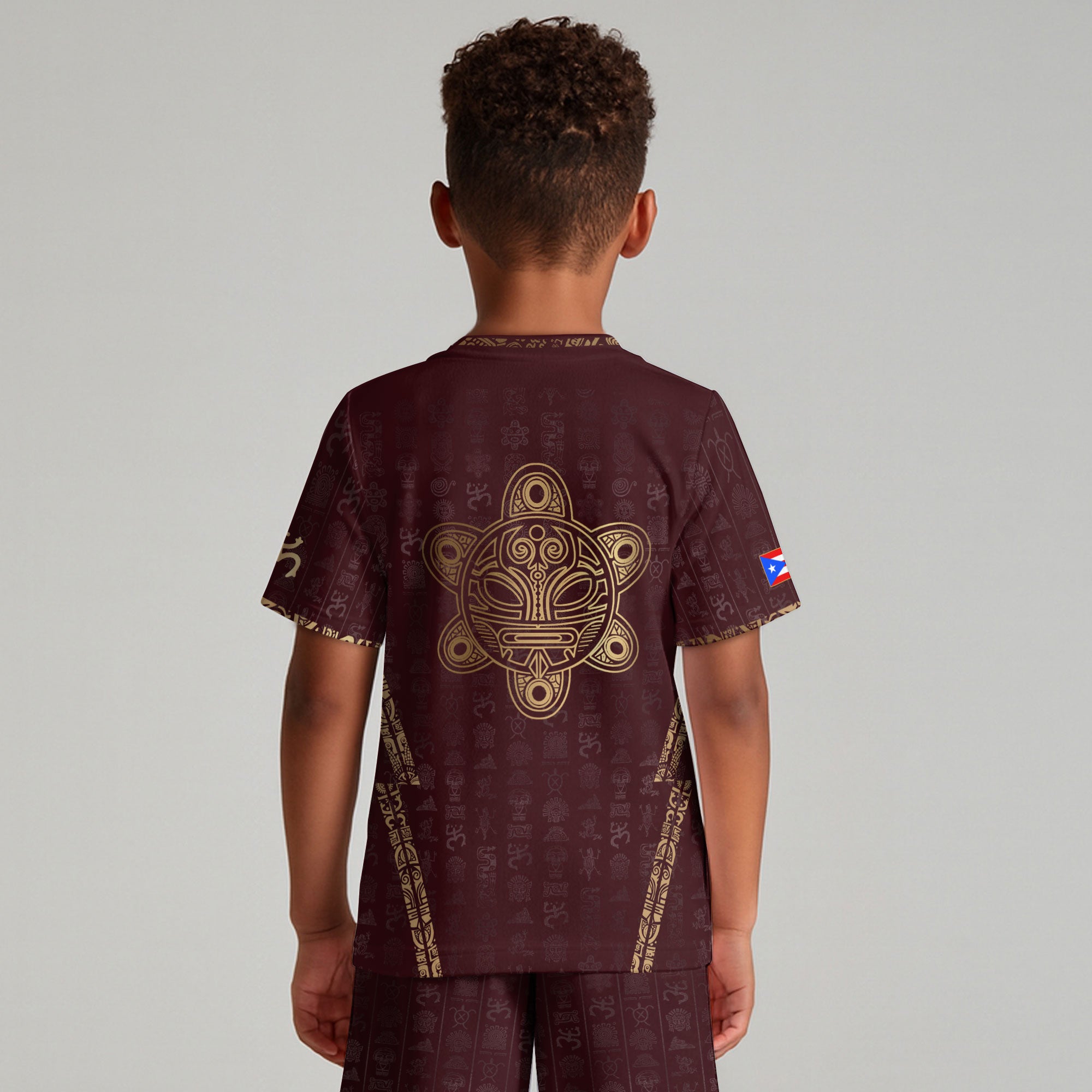 Puerto Rico Kids Youth Maroon Gold Taino Sun National Heritage Boricua Art Soccer Jersey