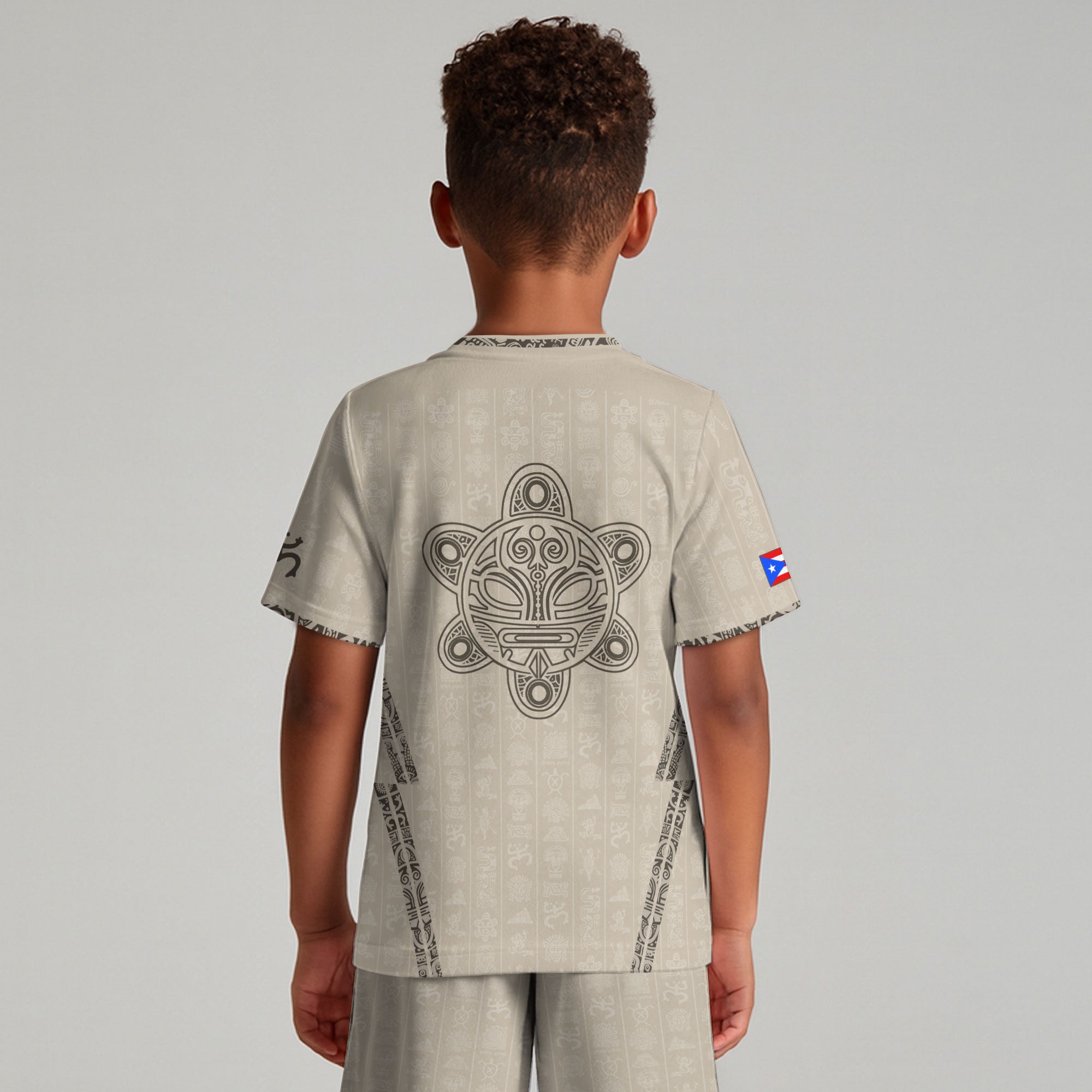 Puerto Rico Kids Youth Beige Gold Taino Sun National Heritage Boricua Art Soccer Jersey
