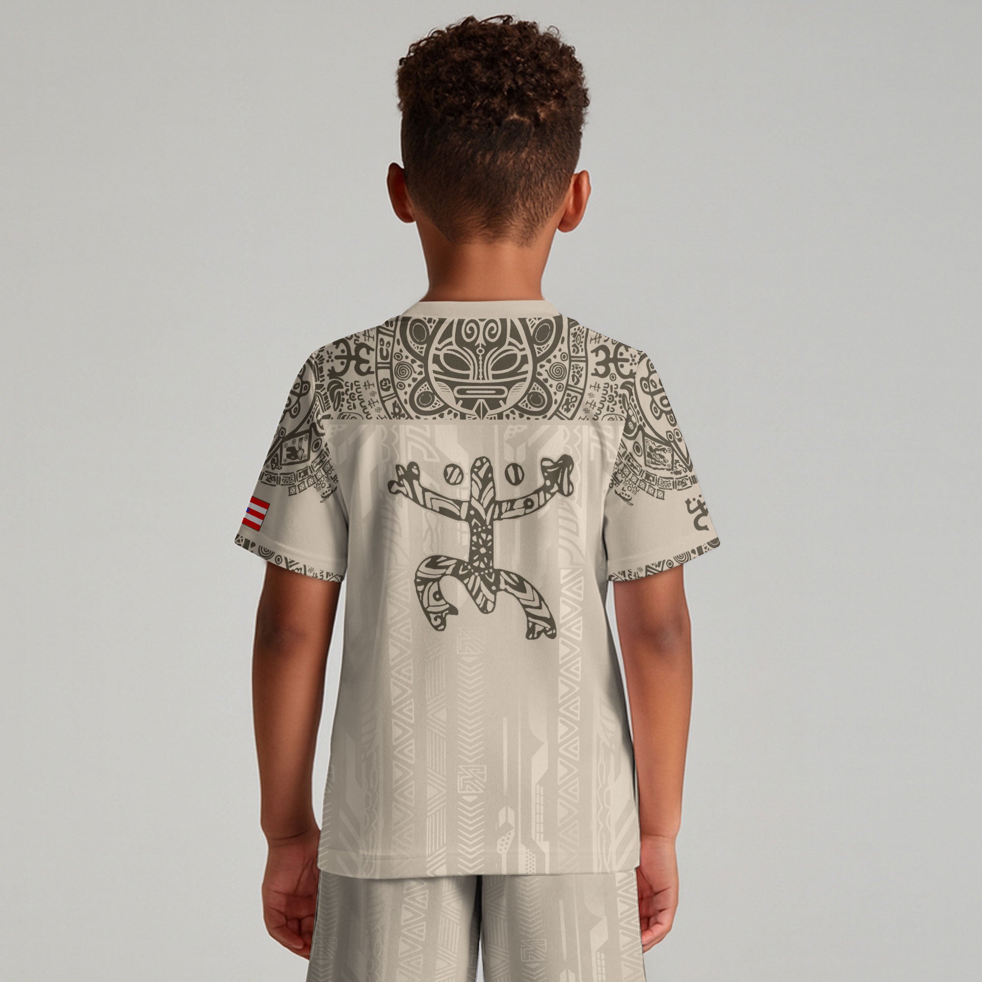 Puerto Rico Kids Youth Beige Gold Coqui Frog Garita Floral Taino Sun Heritage Soccer Jersey