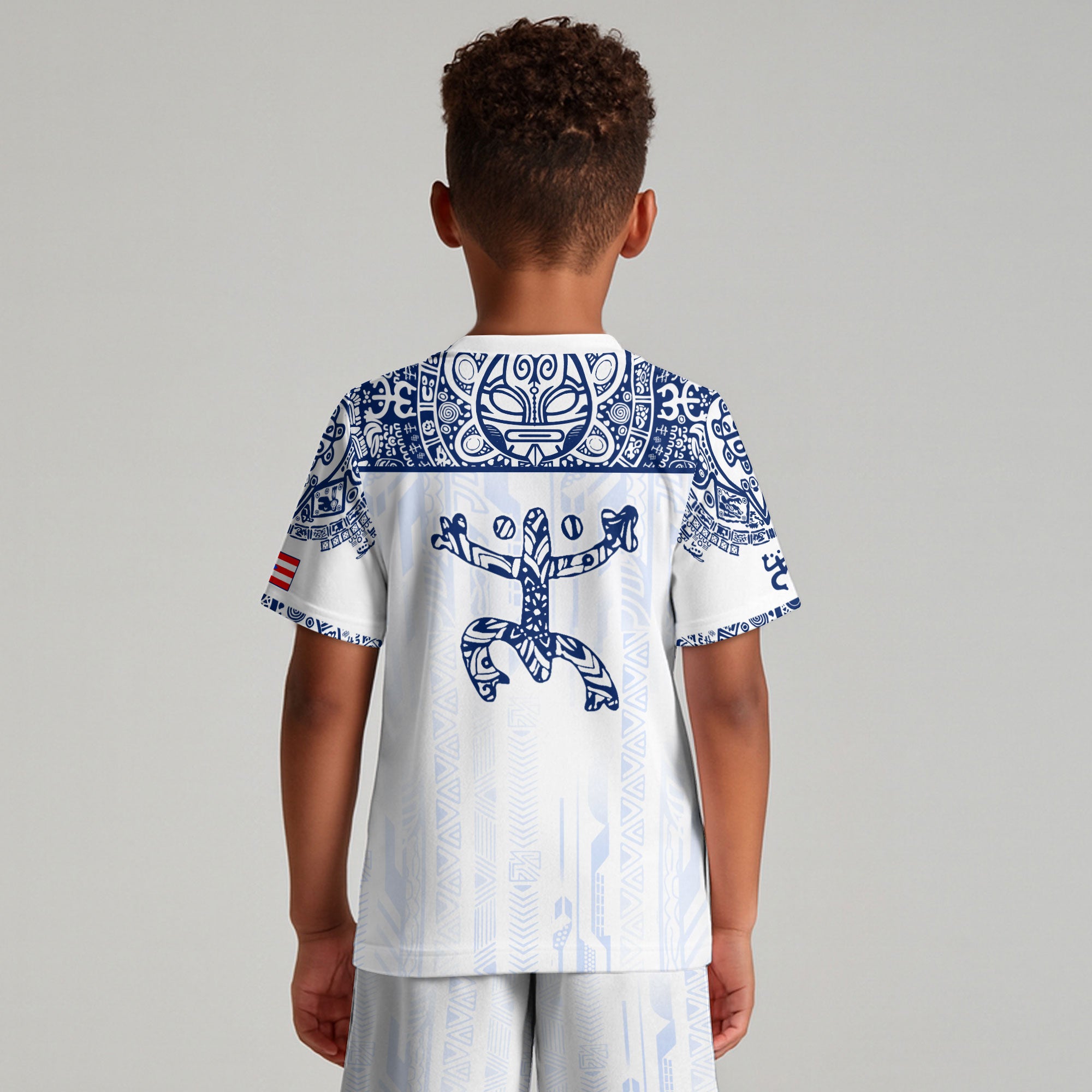 Puerto Rico Niños Jóvenes Blanco Azul Coqui Rana Garita Floral Taino Sun Island Heritage Soccer Jersey