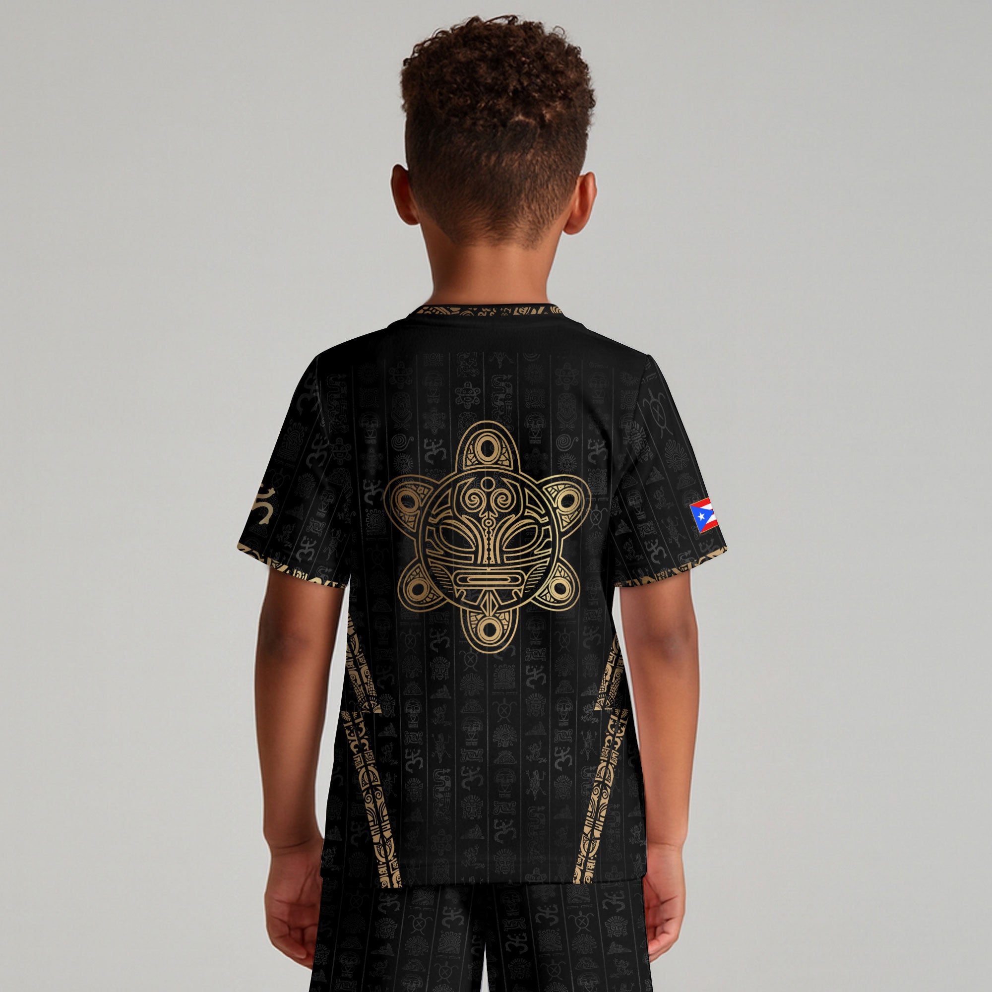 Puerto Rico Kids Youth Black Gold Taino Sun National Heritage Boricua Pride Soccer Jersey