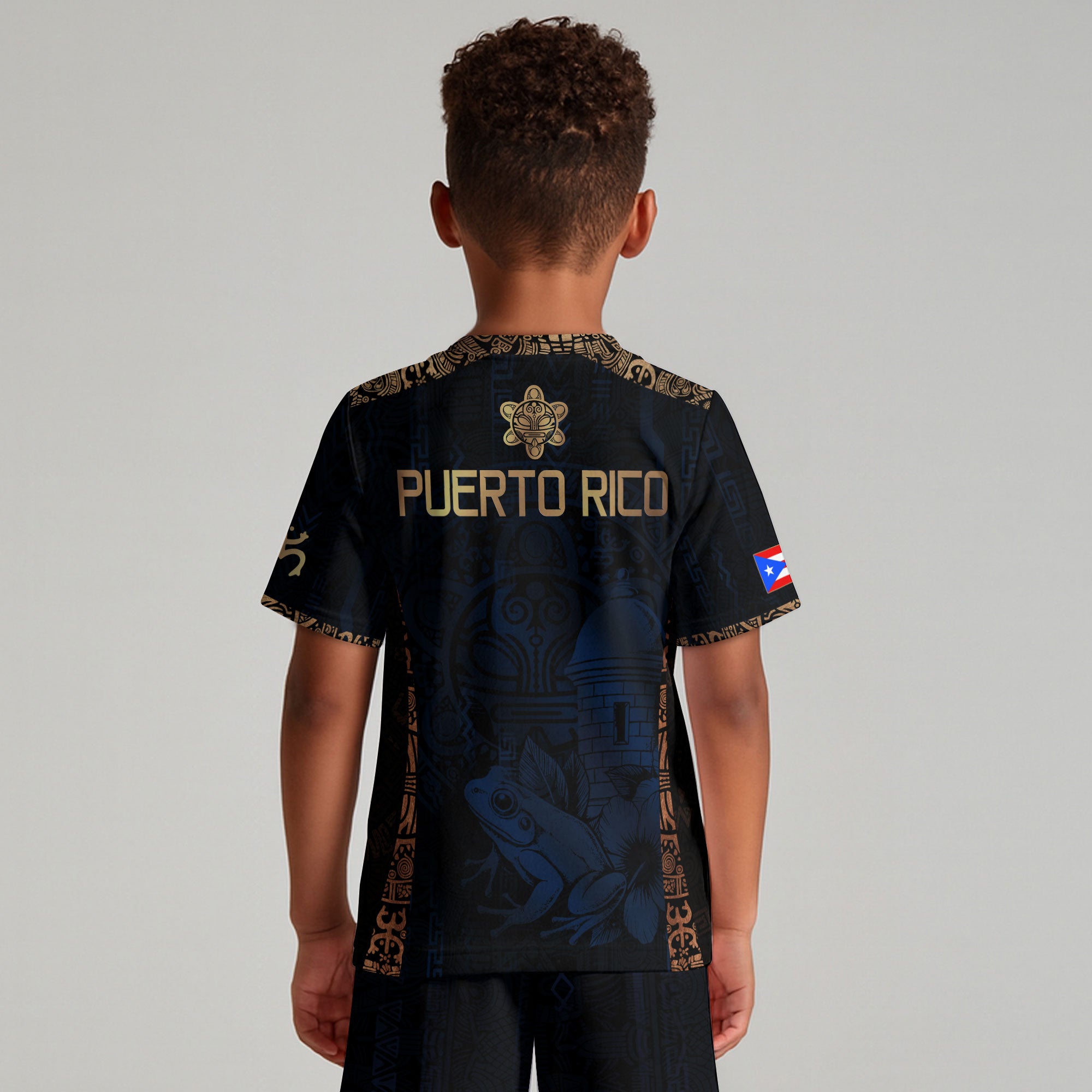 Puerto Rico Kids Youth Navy Gold Taino Sun National Heritage Floral Boricua Pride Soccer Jersey