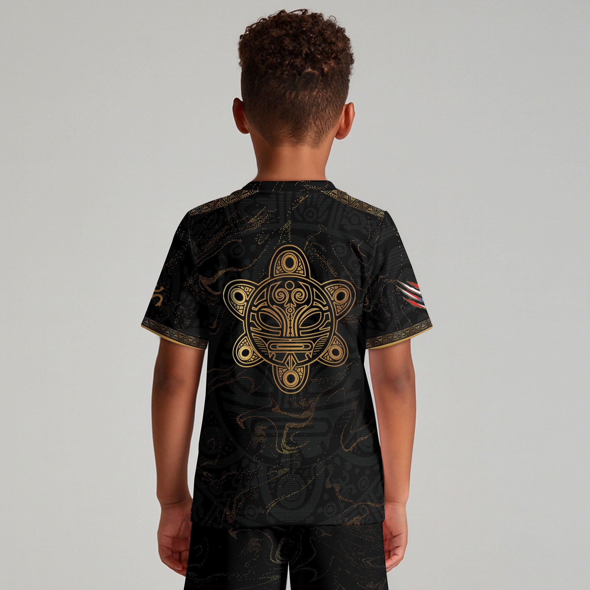 Puerto Rico Kids Youth Black Gold Abstract Taino Sun National Heritage Boricua Soccer Jersey