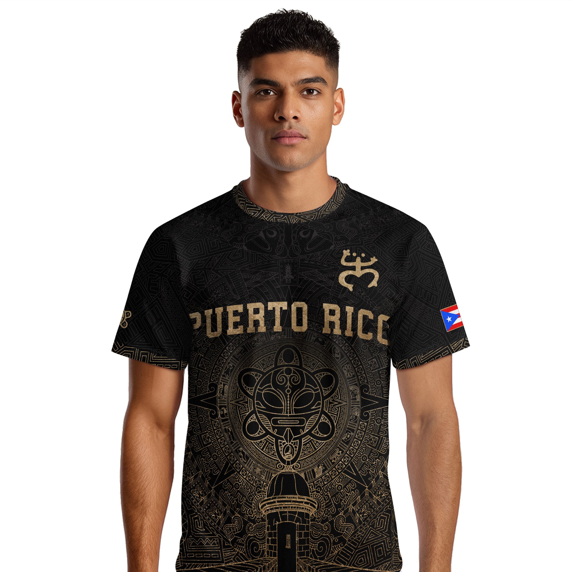 Puerto Rico Black Gold Coqui Frog Garita Taino Sun National Heritage Soccer Jersey