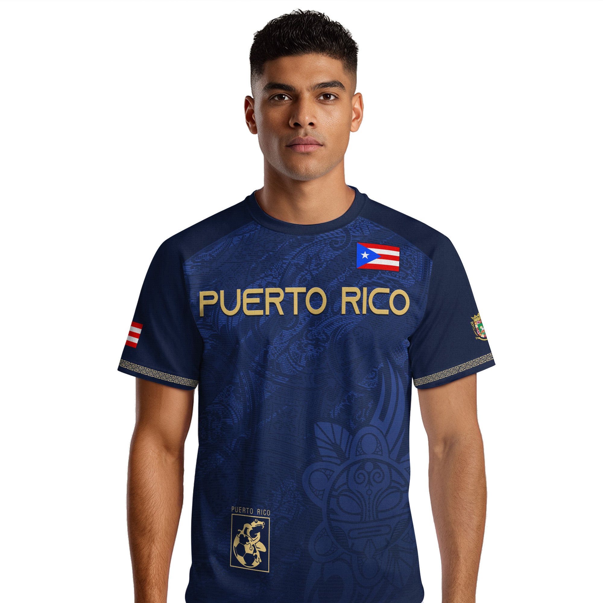 Puerto Rico Navy Gold Boricua Coqui Frog Tribal Taino National Pride Heritage Soccer Jersey