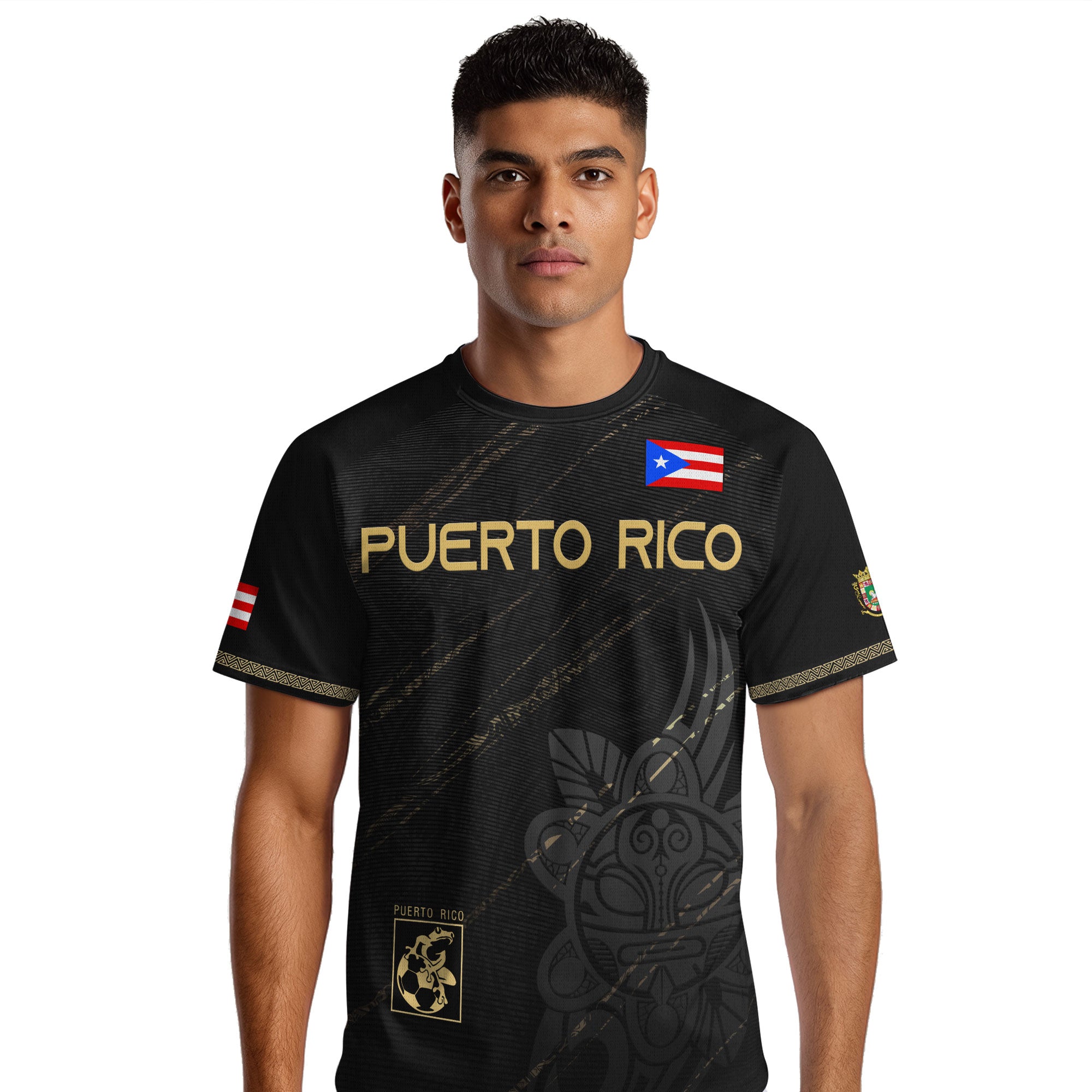 Puerto Rico Black Gold Boricua Coqui Frog Tribal Taino National Pride Heritage Soccer Jersey