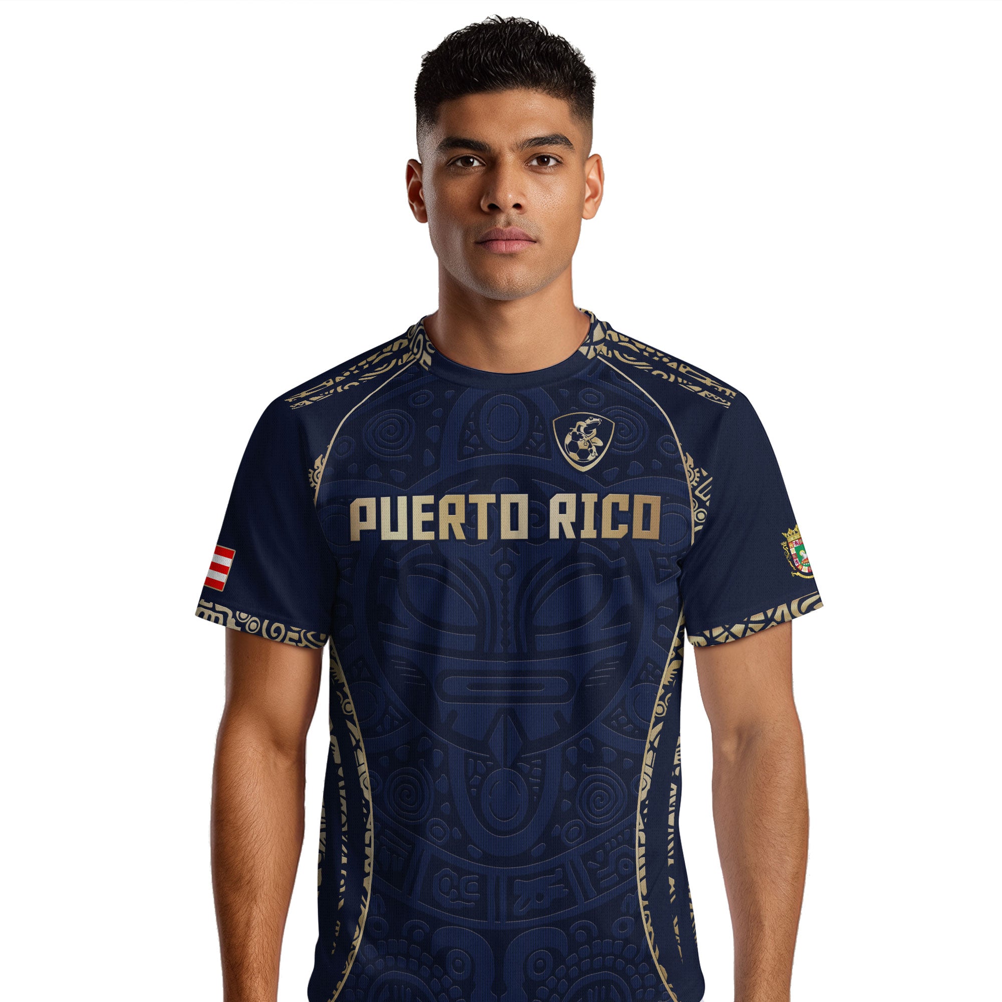 Puerto Rico Navy Blue Boricua Taino Mask Tribal Flag National Pride Heritage Soccer Jersey