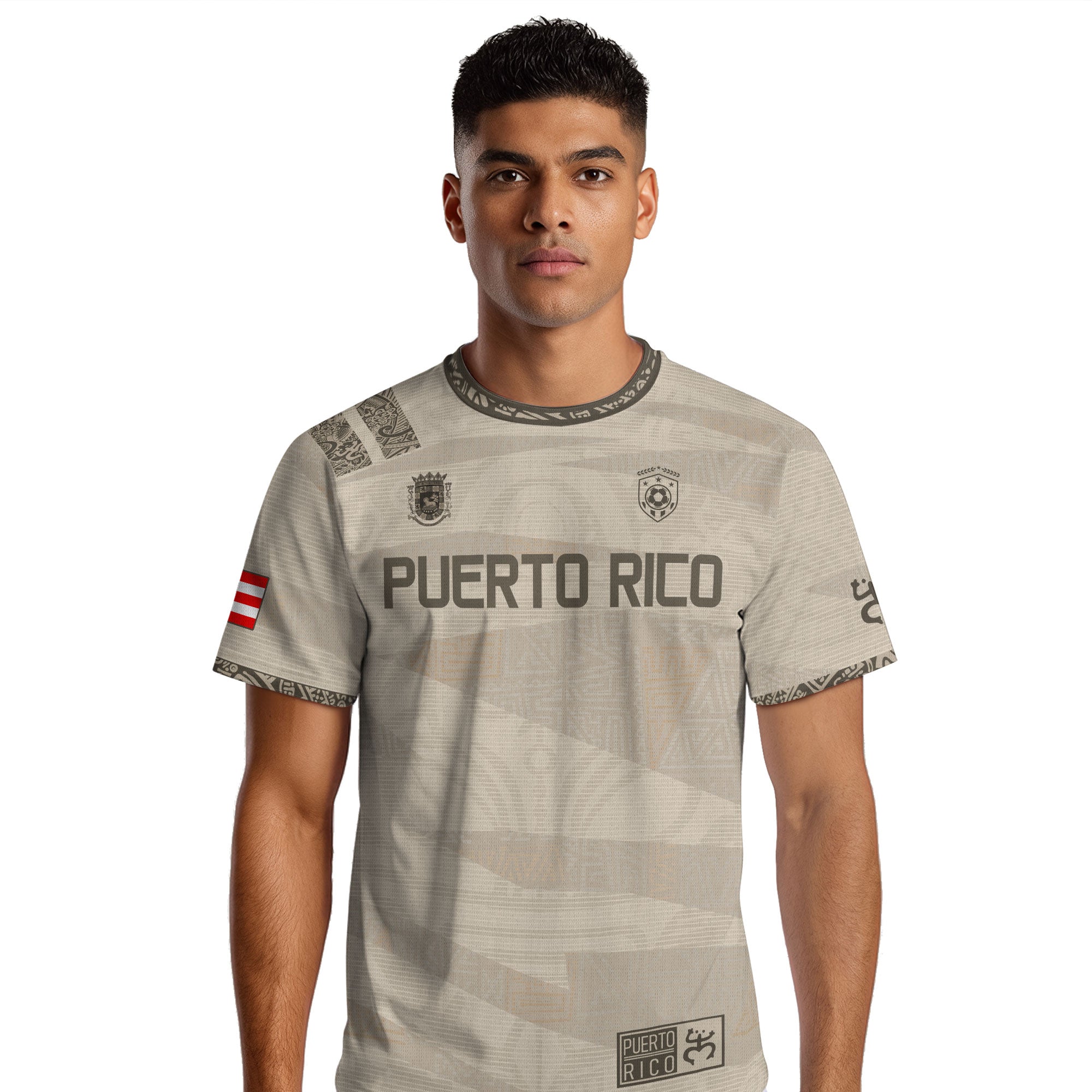 Puerto Rico Beige Gold Taino Tribal Pattern National Heritage Boricua Soccer Jersey