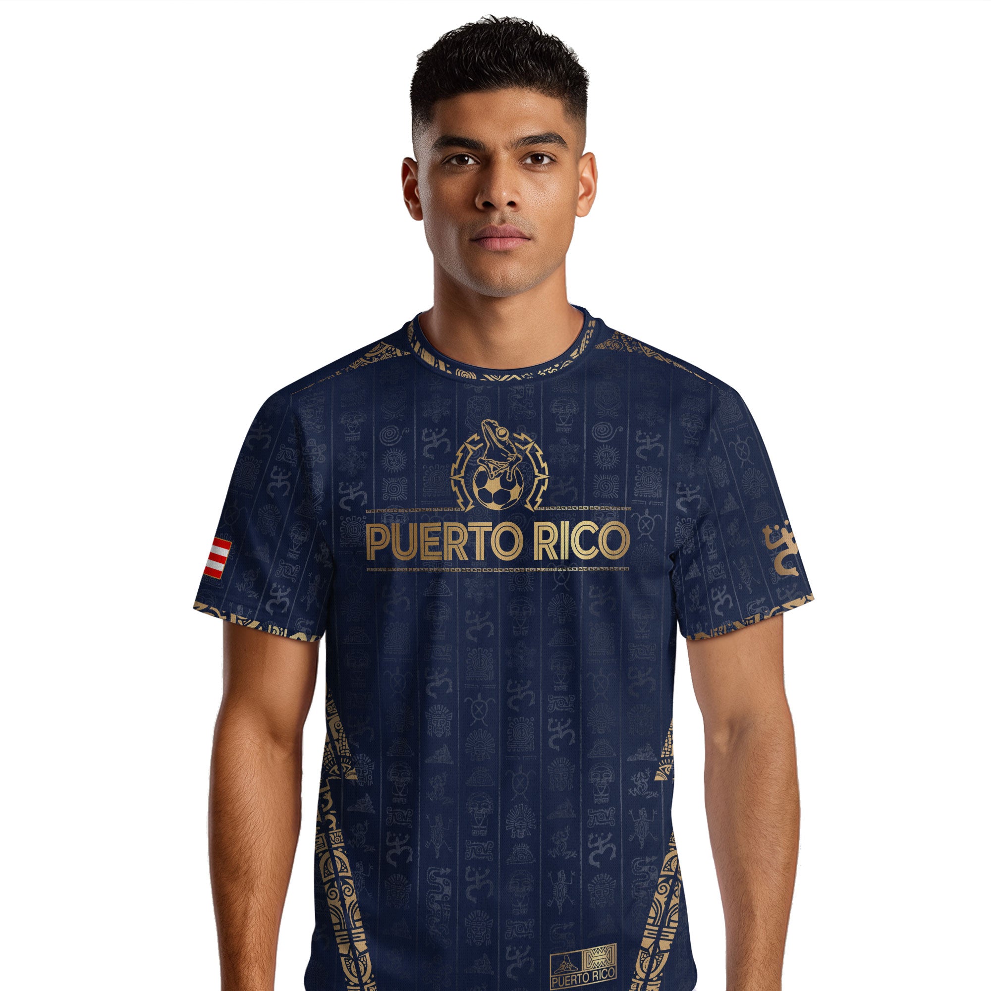 Camiseta de fútbol con el Sol Taino Dorado de la Marina de Puerto Rico, Patrimonio Nacional, Símbolos Boricuas
