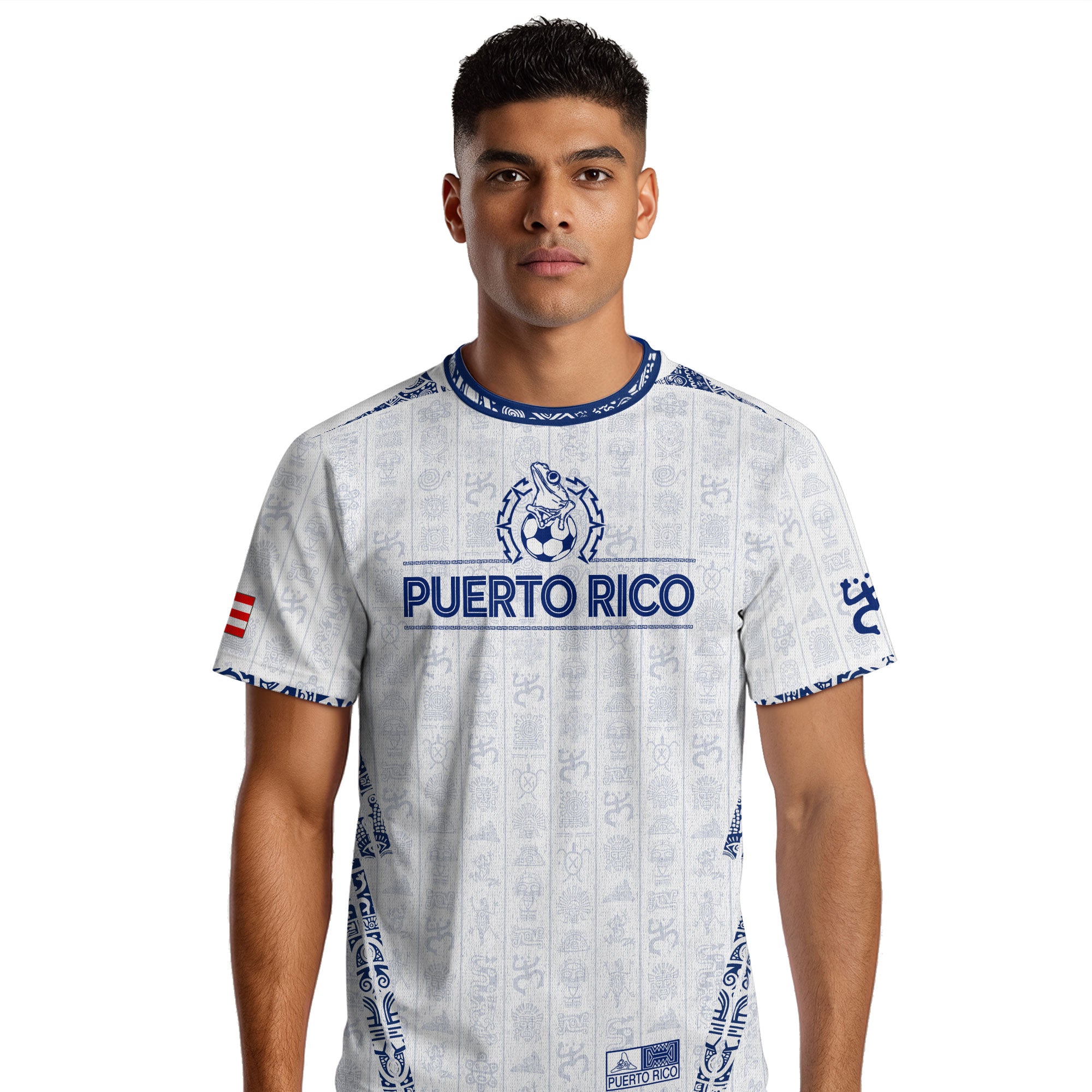 Puerto Rico White Blue Taino Sun National Heritage Boricua Symbols Art Soccer Jersey