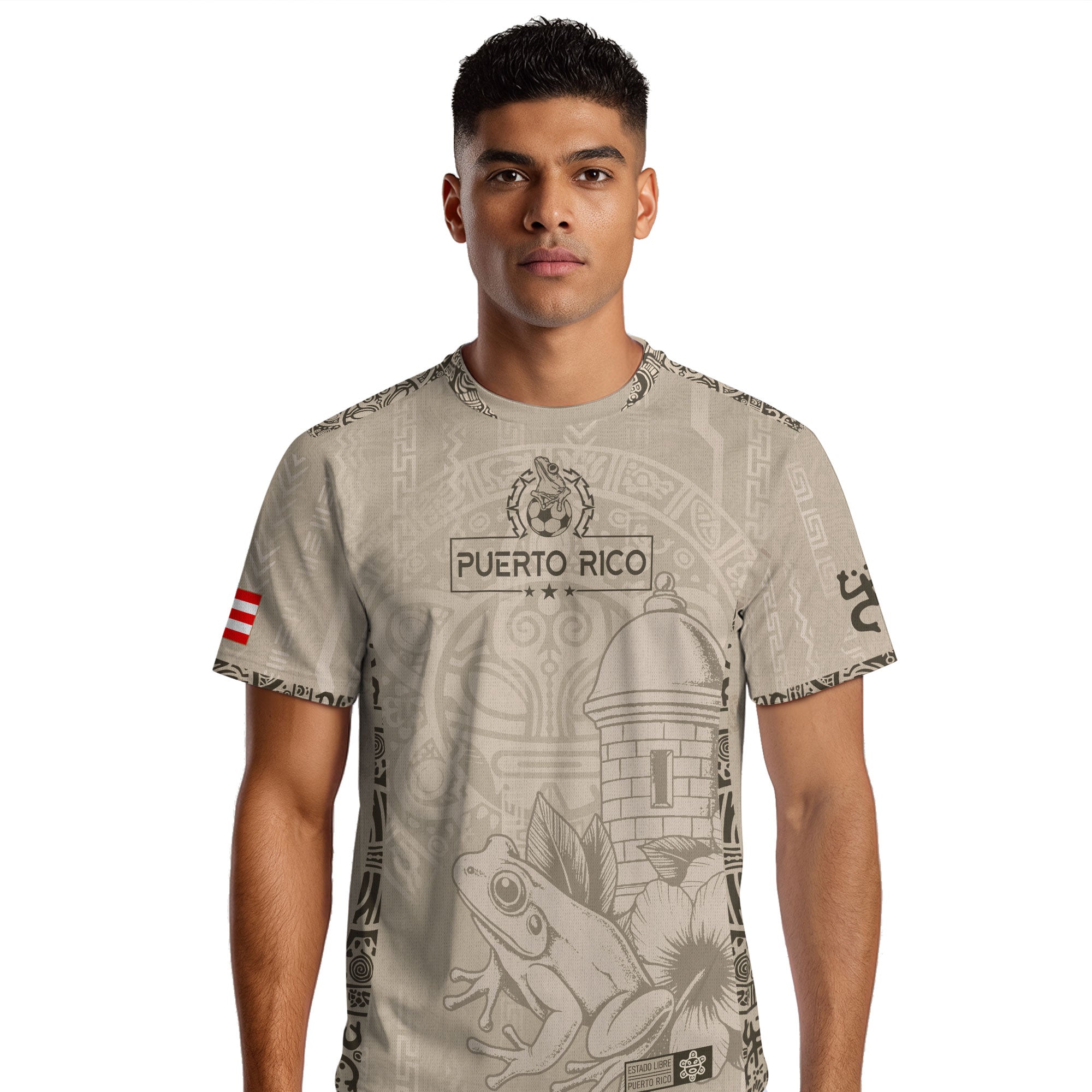 Puerto Rico Beige Gold Coqui Frog Floral Garita Taino Sun National Heritage Soccer Jersey