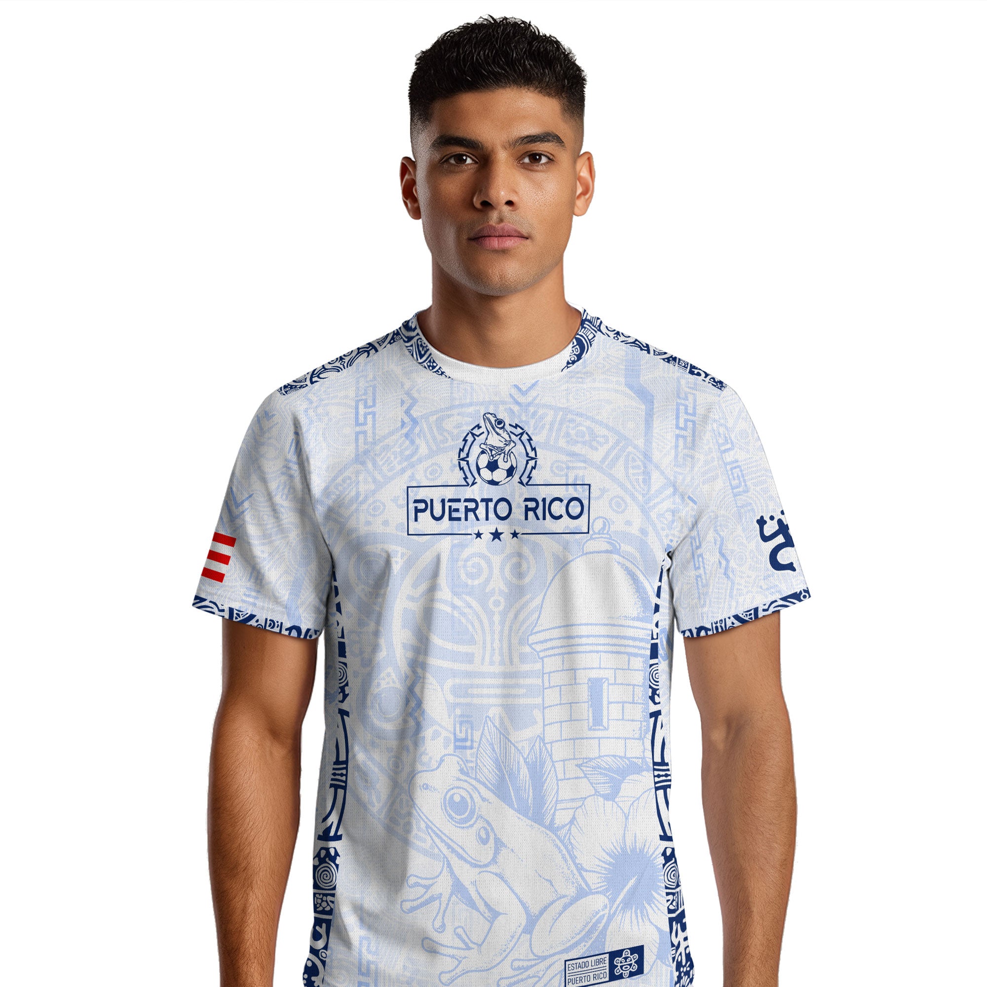 Puerto Rico Blanco Azul Coqui Rana Garita Floral Taino Sun National Heritage Soccer Jersey