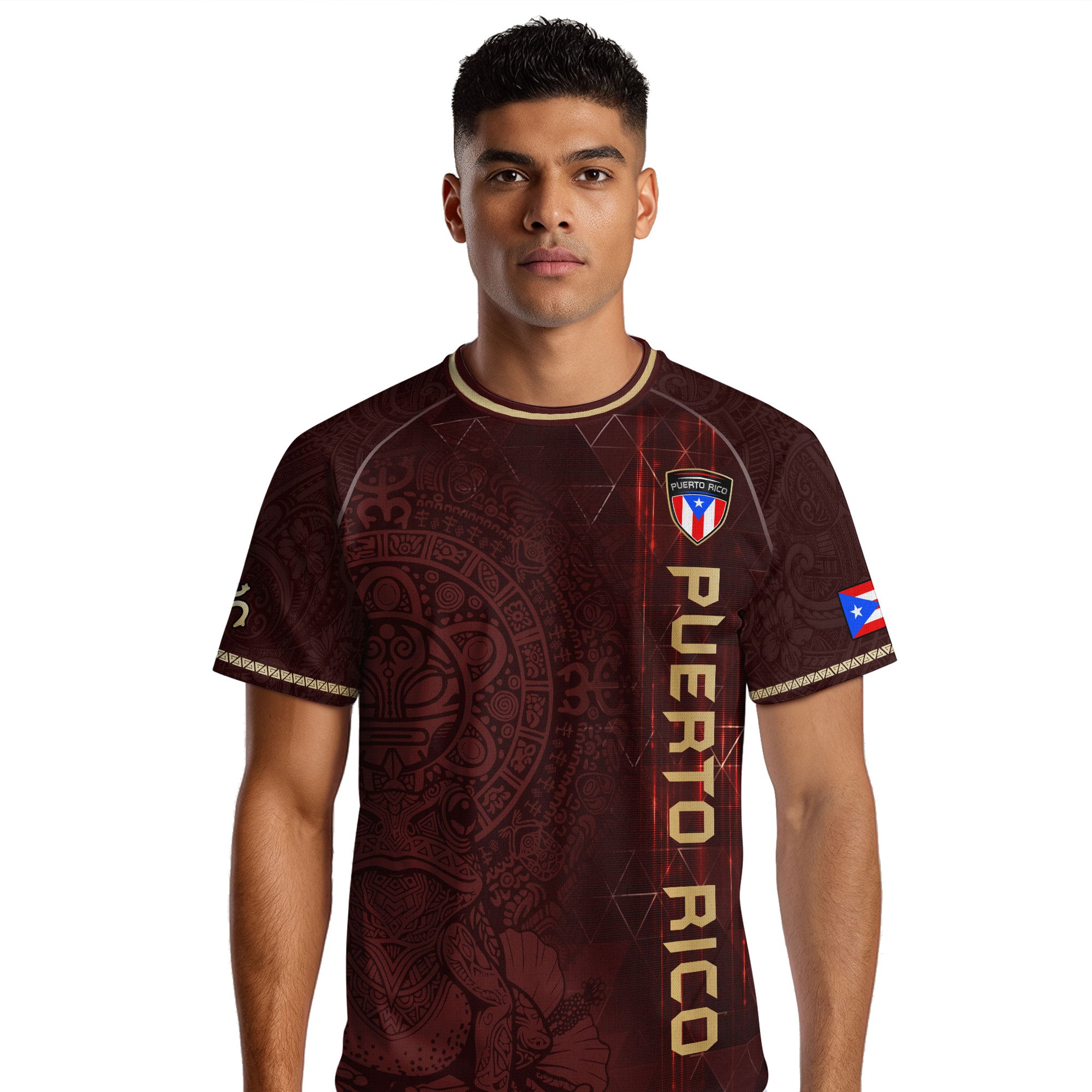 Puerto Rico Maroon Gold Coqui Frog Taino Sun National Heritage Boricua Soccer Jersey